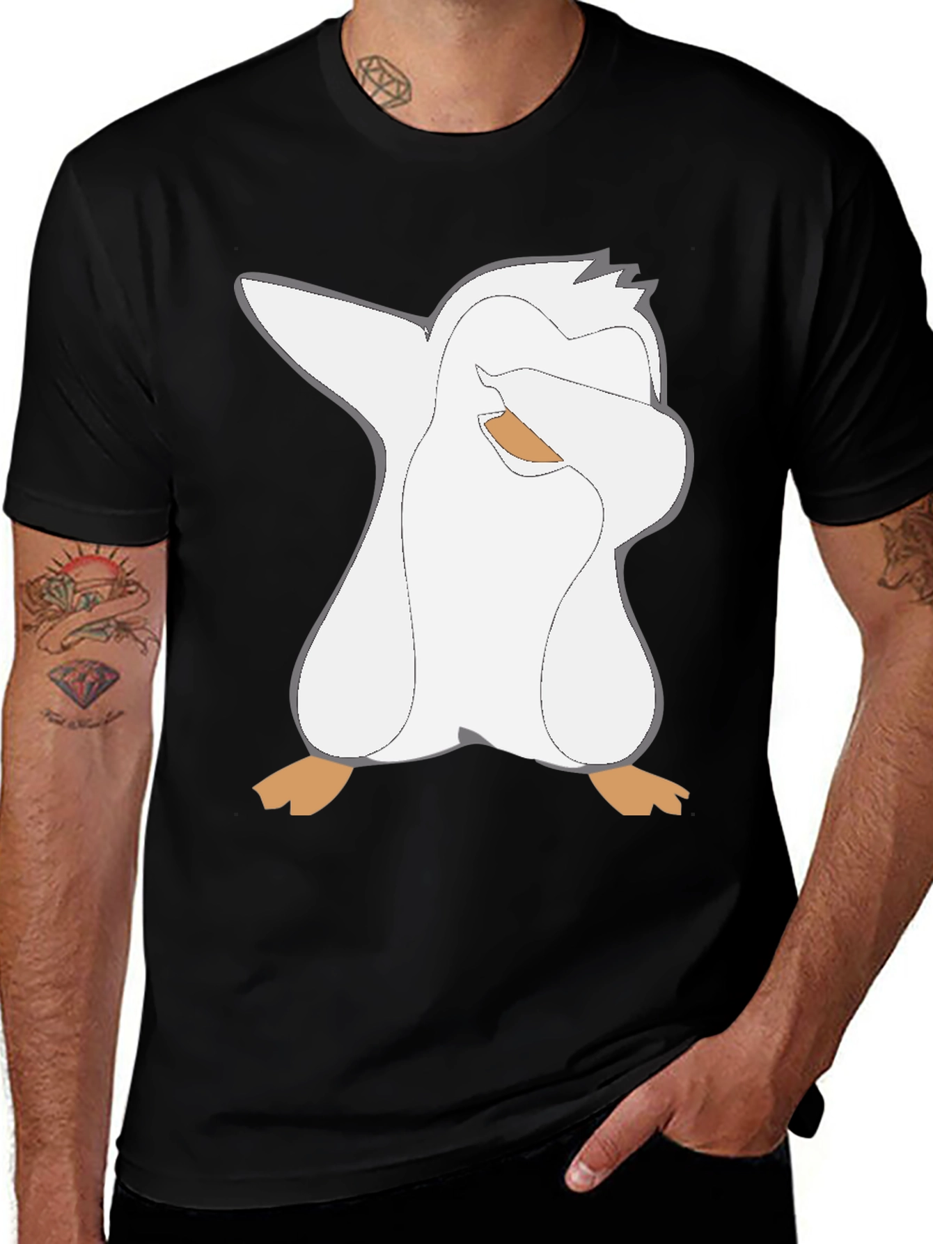 Variant 22 of Dabbing Penguin Graphic T-Shirt - Black Cotton Tee