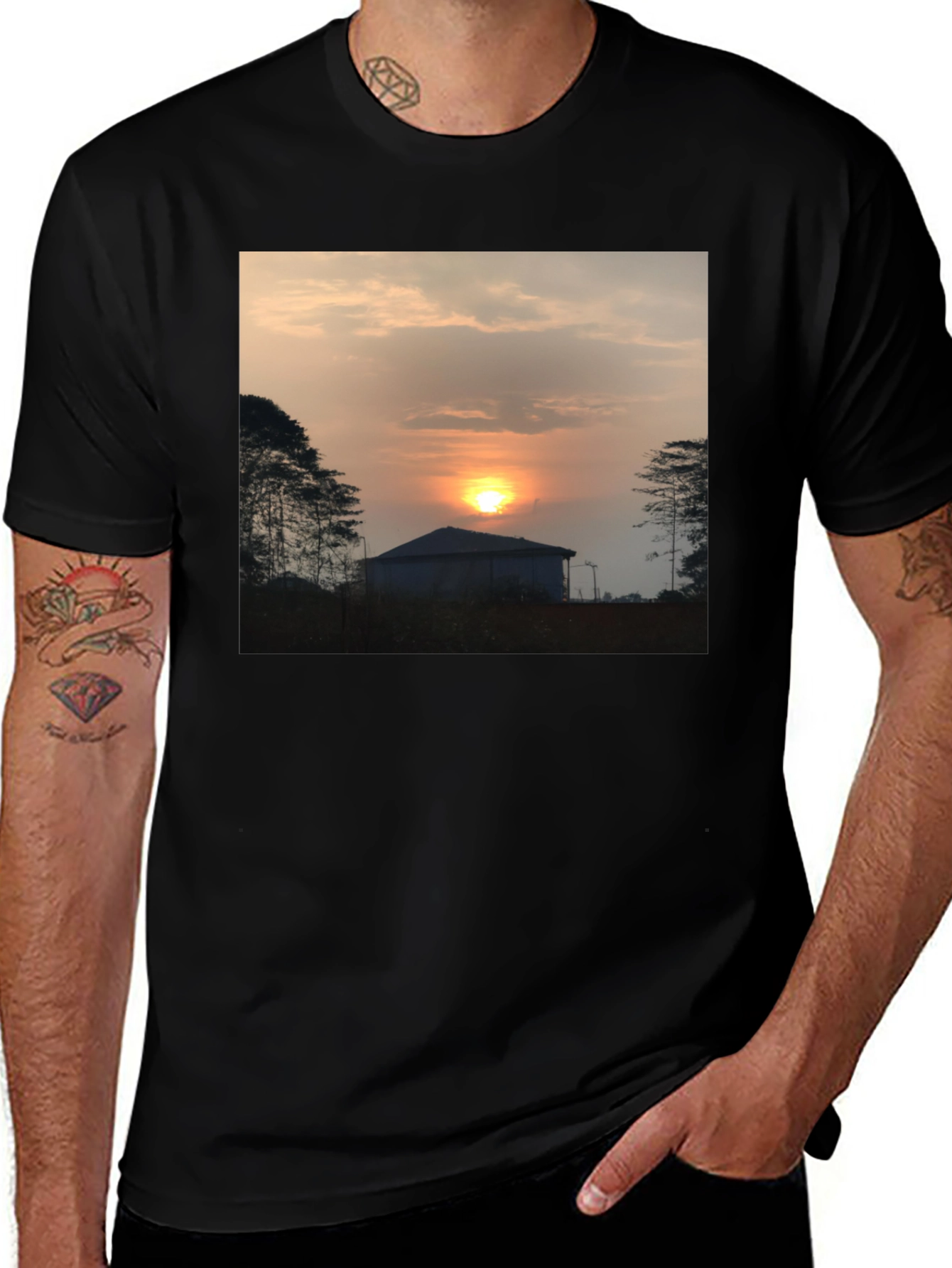 Variant 11 of Sunset Building Graphic Black T-Shirt