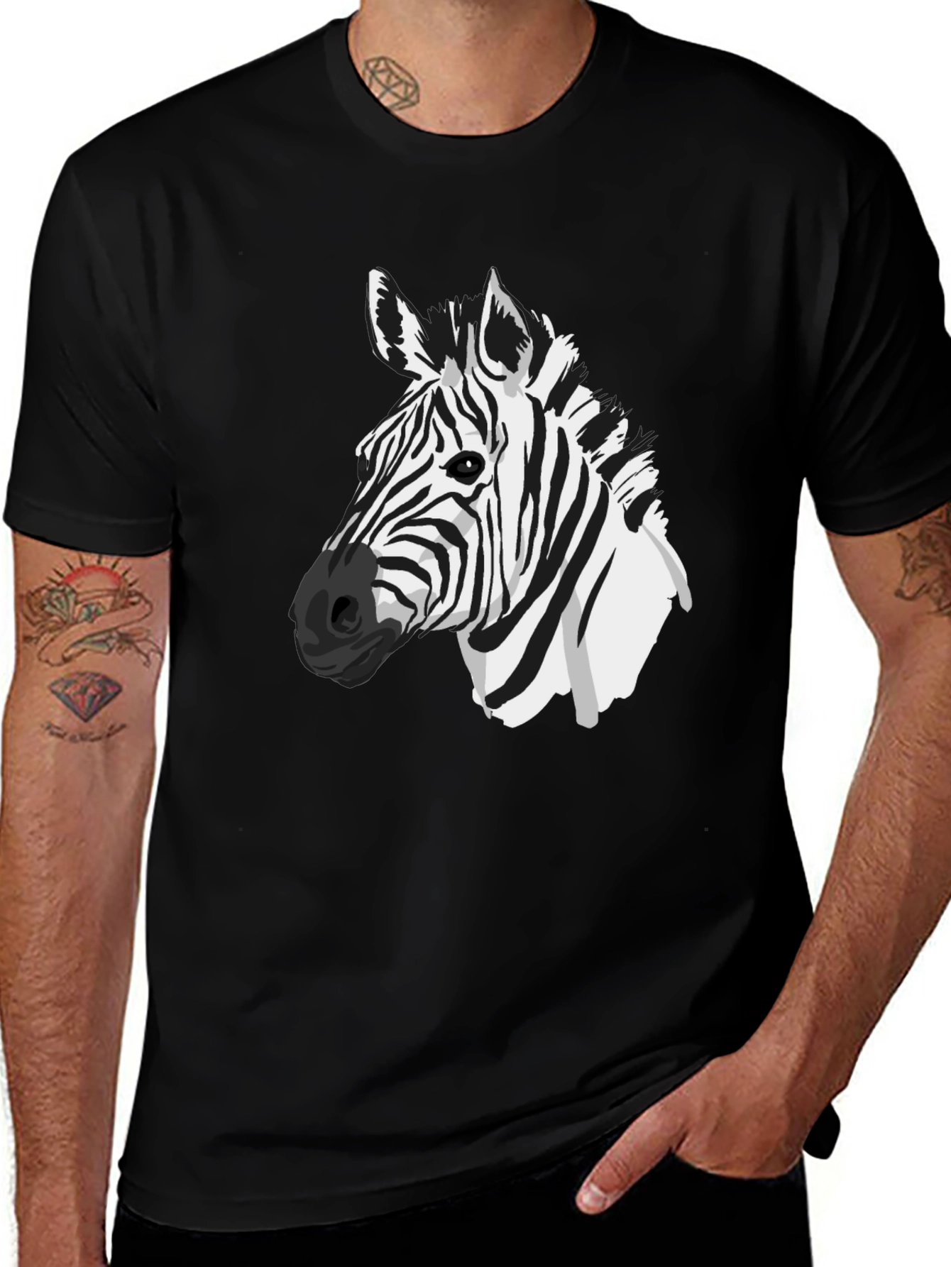 Variant 23 of Zebra Graphic Tee - Black Cotton Animal Print Shirt