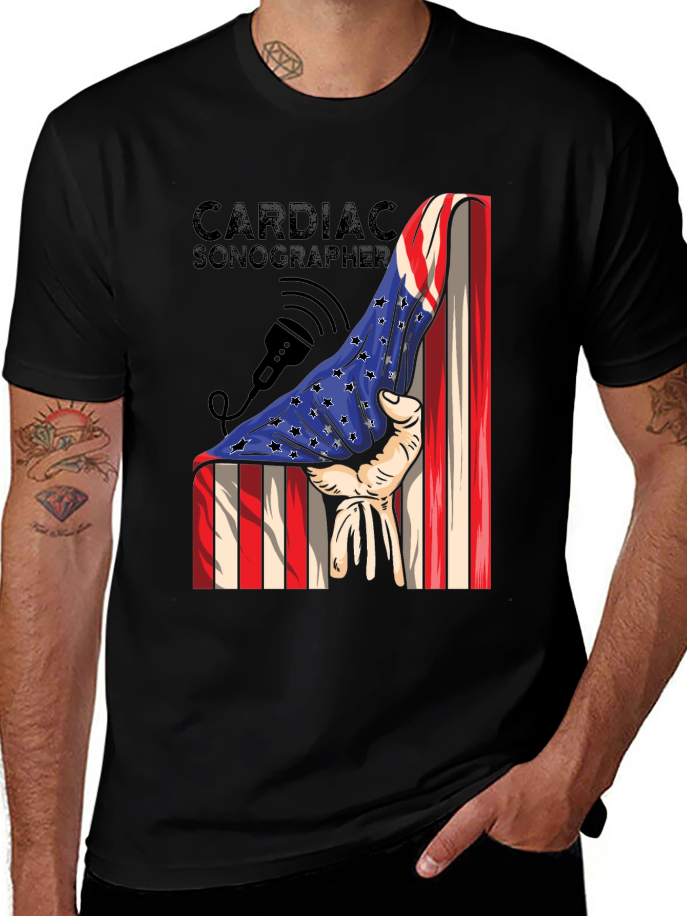 Variant 24 of Cardiac Sonographer USA Flag Graphic T-Shirt
