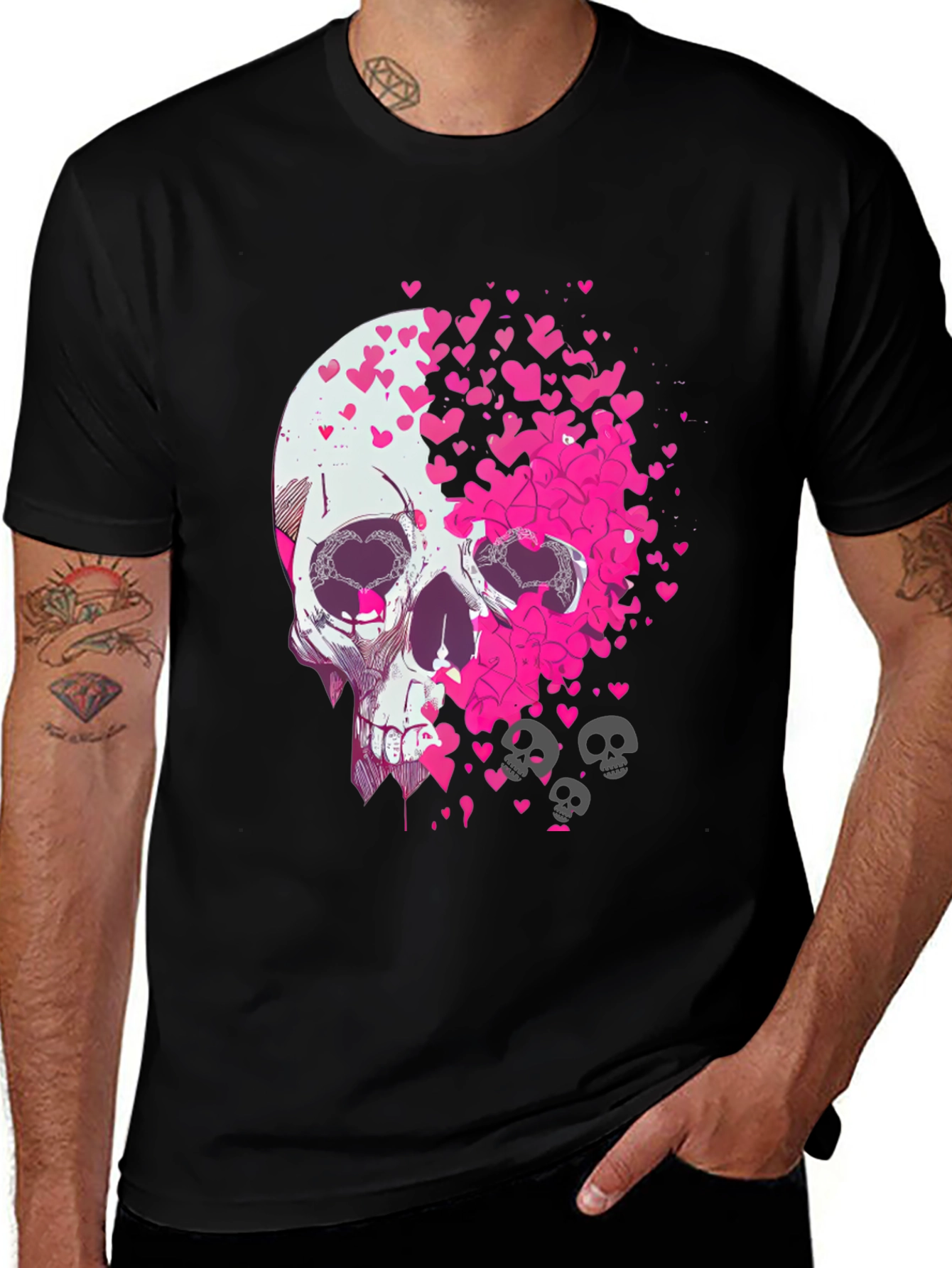 Variant 27 of Skull & Hearts Graphic Tee - Men's Black T-Shirt