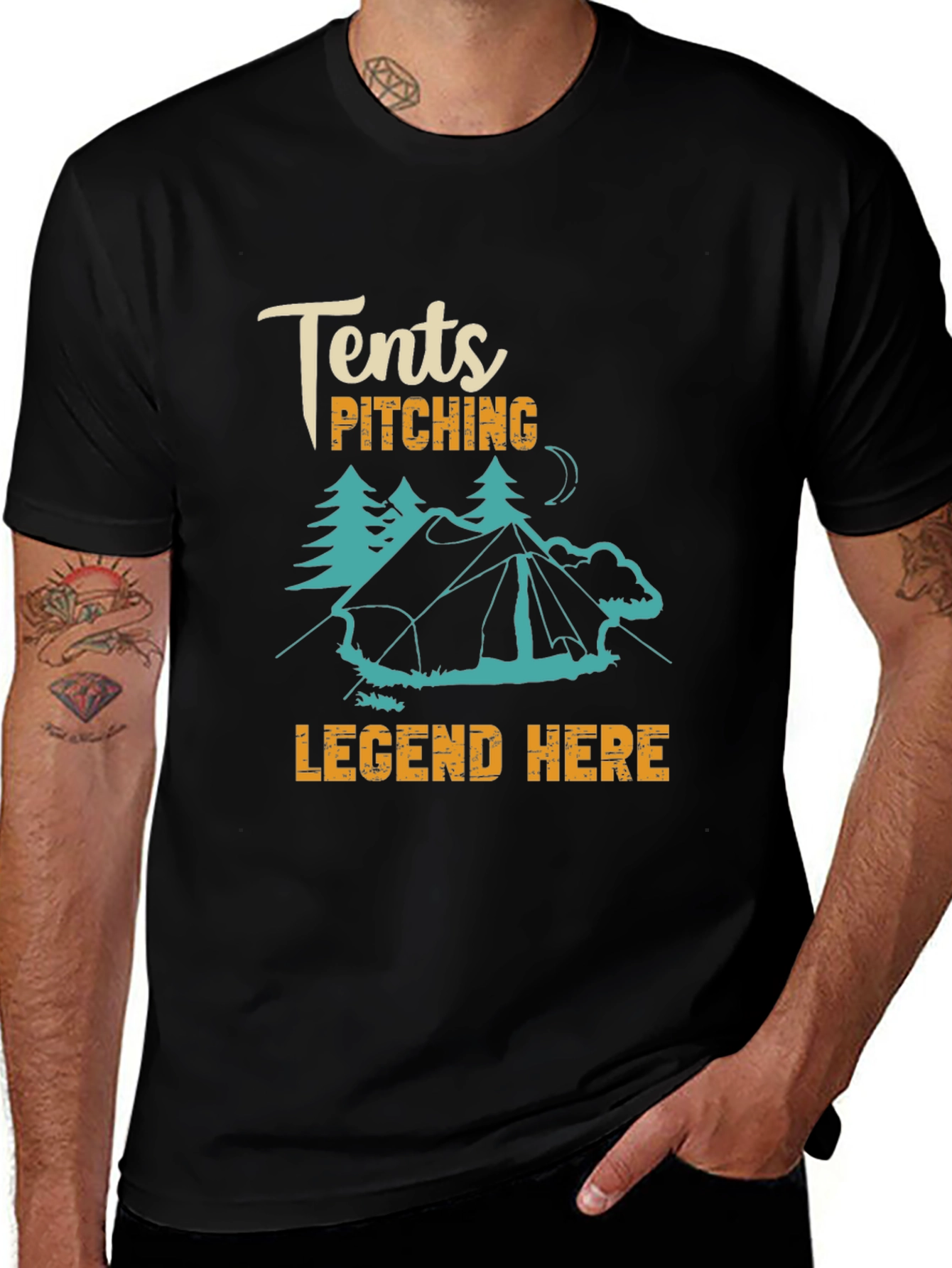 Tents Pitching Legend Here Graphic Tee - Camping T-Shirt