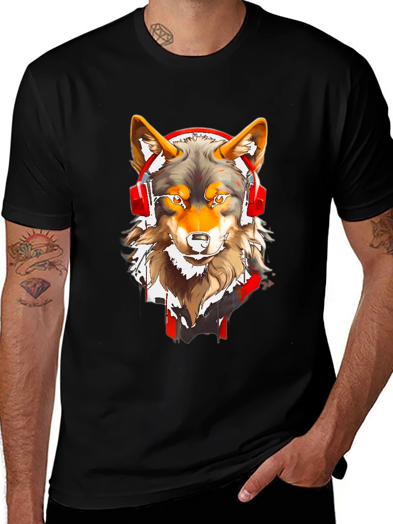 Variant 10 of Wolf Headphones Graphic Tee