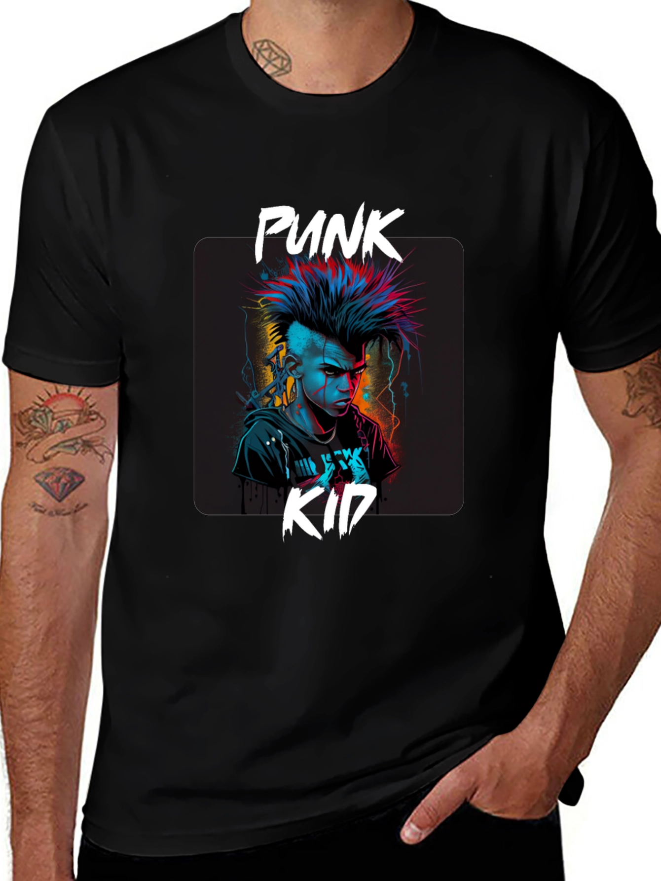 Variant 30 of Punk Kid Graphic Tee - Edgy Black T-Shirt