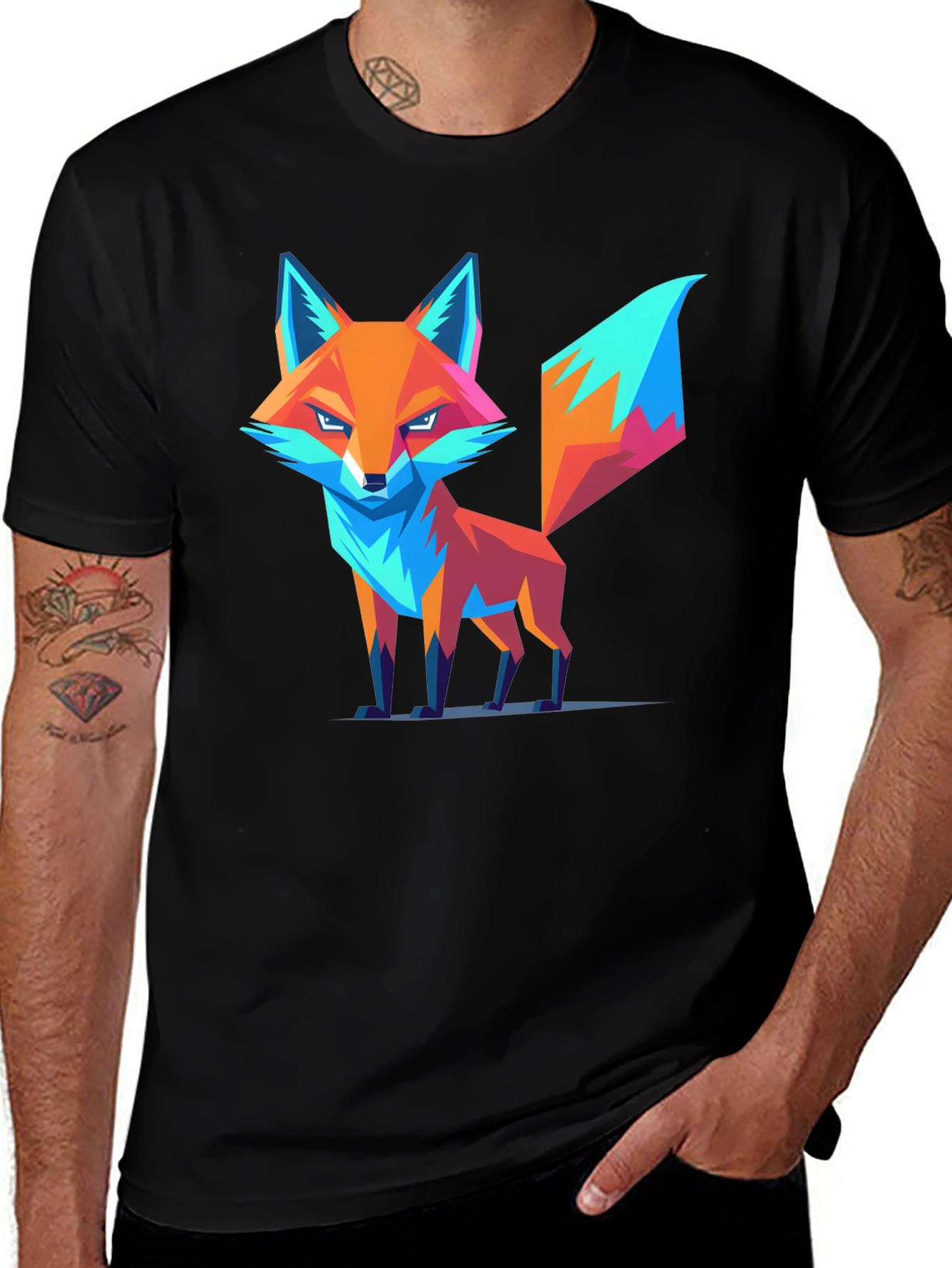 Black Geometric Fox Graphic T-Shirt - Trendy Design main image