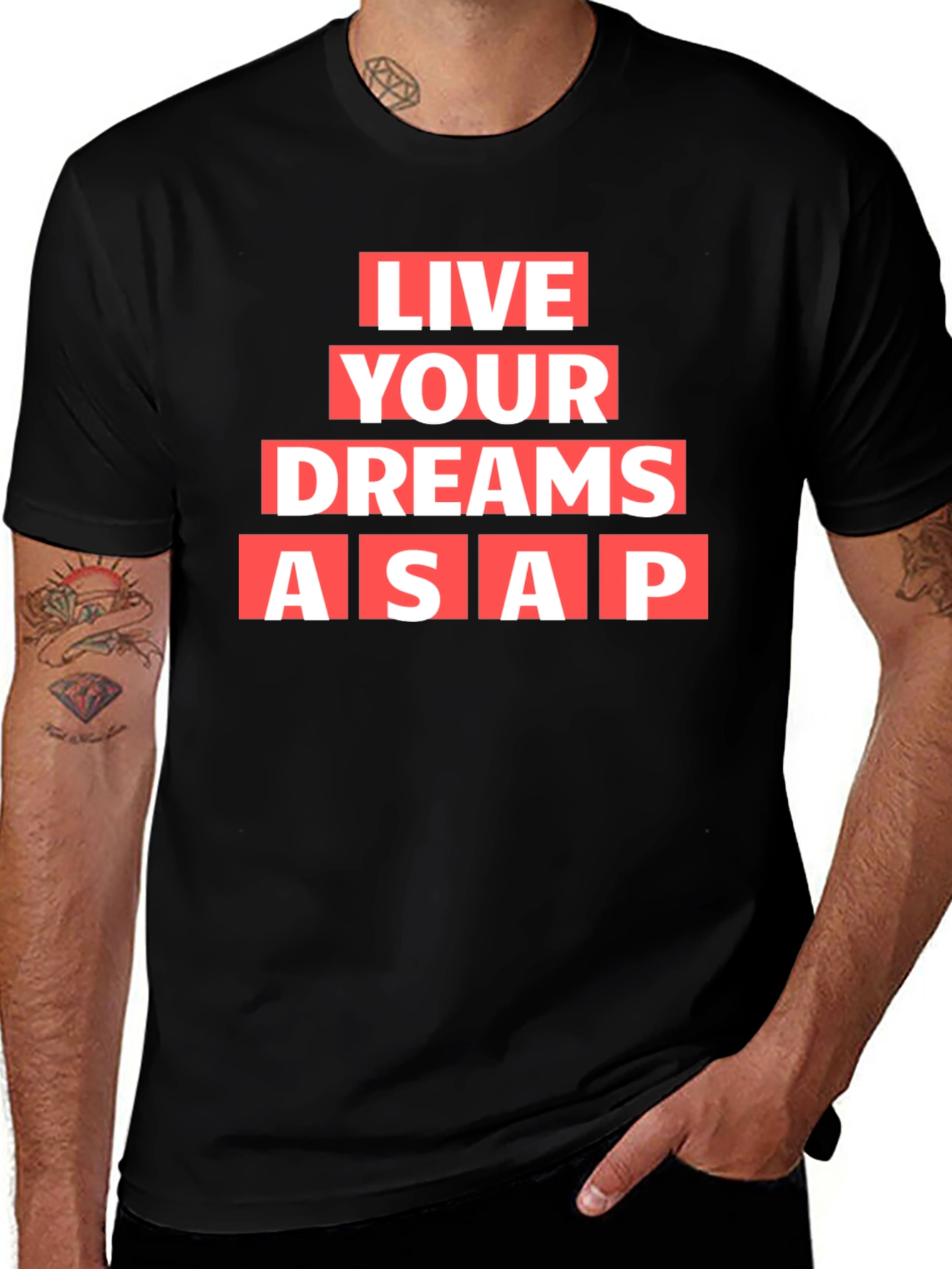 Variant 22 of Live Your Dreams ASAP Graphic Tee - Black Cotton T-Shirt