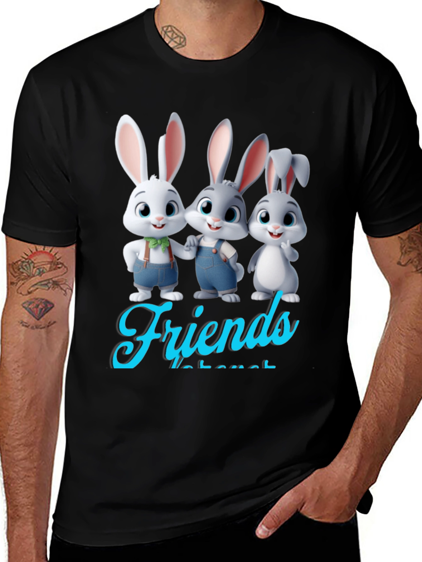 Variant 23 of Bunny Friends Graphic T-Shirt - Cute Cartoon Rabbits