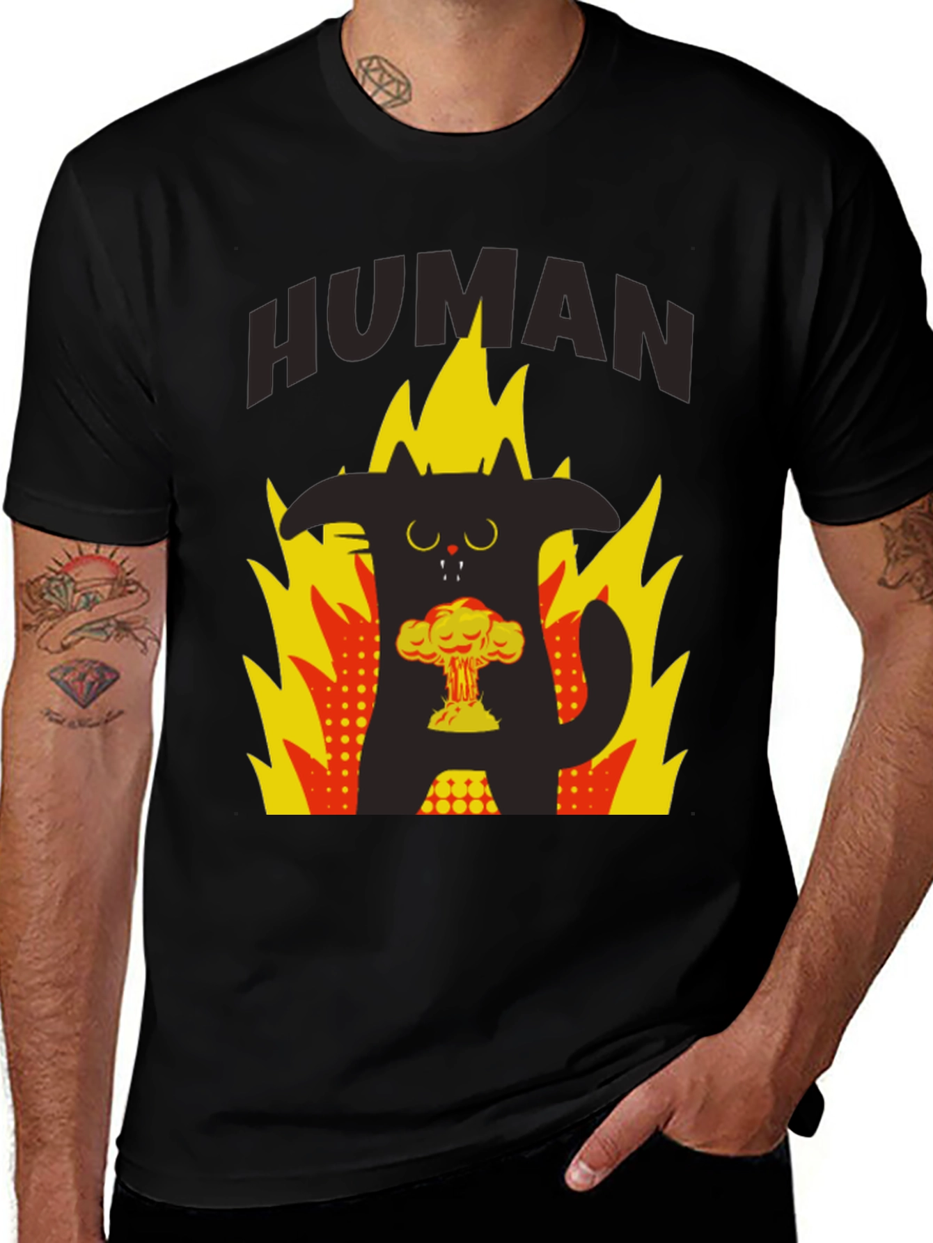 Variant 12 of Human Burning Cat Graphic Tee