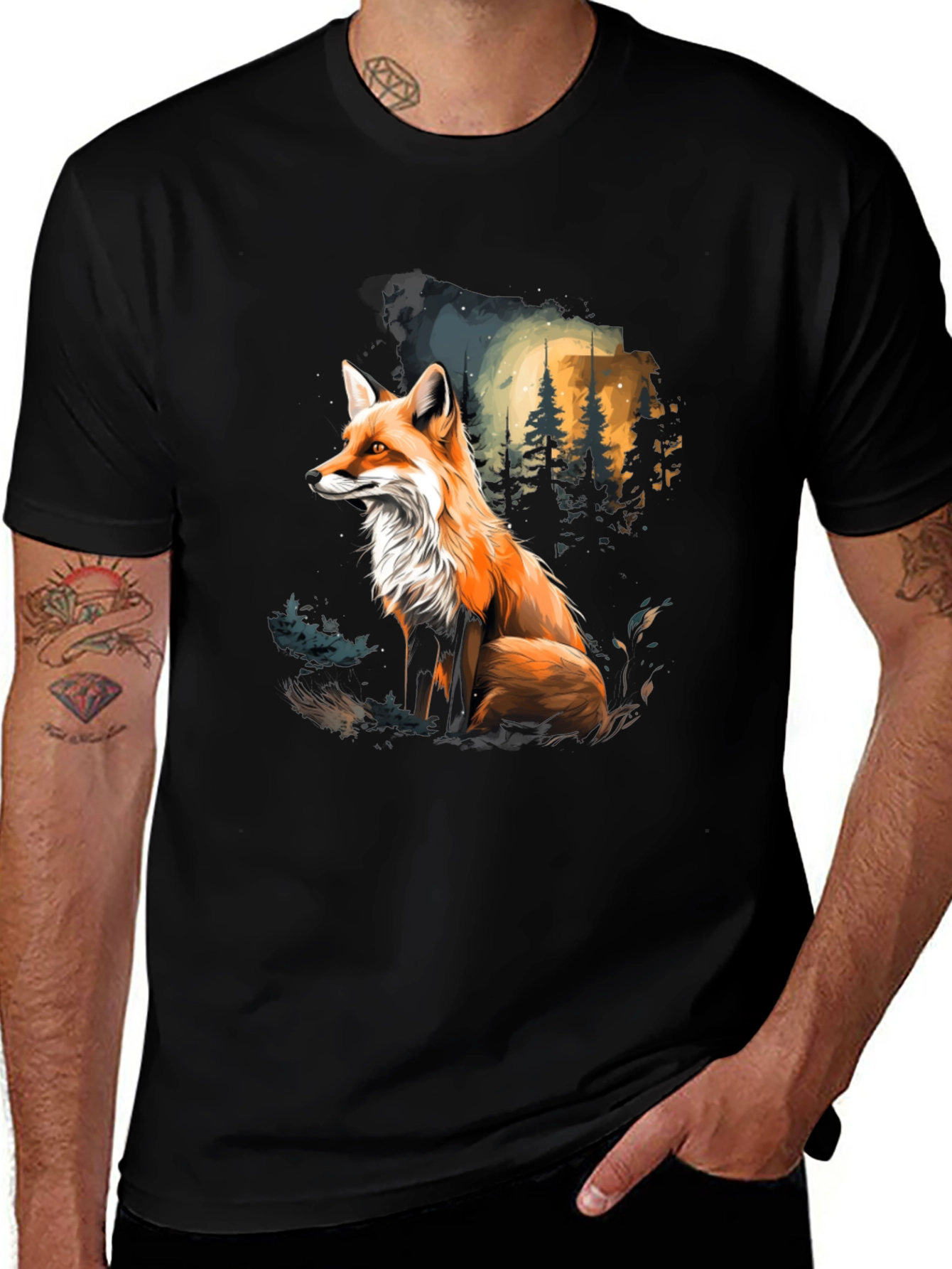 Variant 26 of Fox in Forest Graphic Tee - Stylish Black T-Shirt