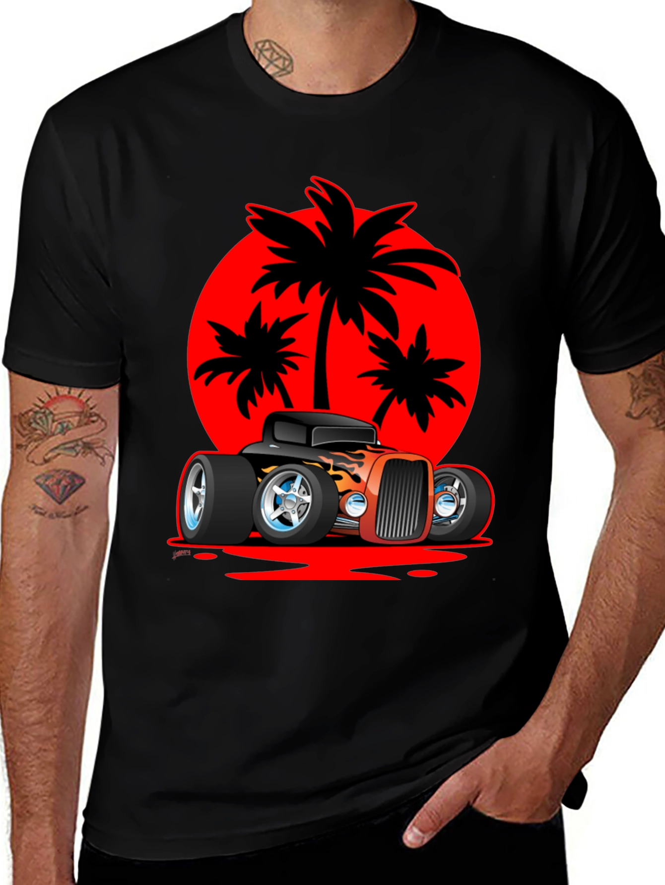 Variant 28 of Hot Rod Car & Palm Tree Graphic Tee