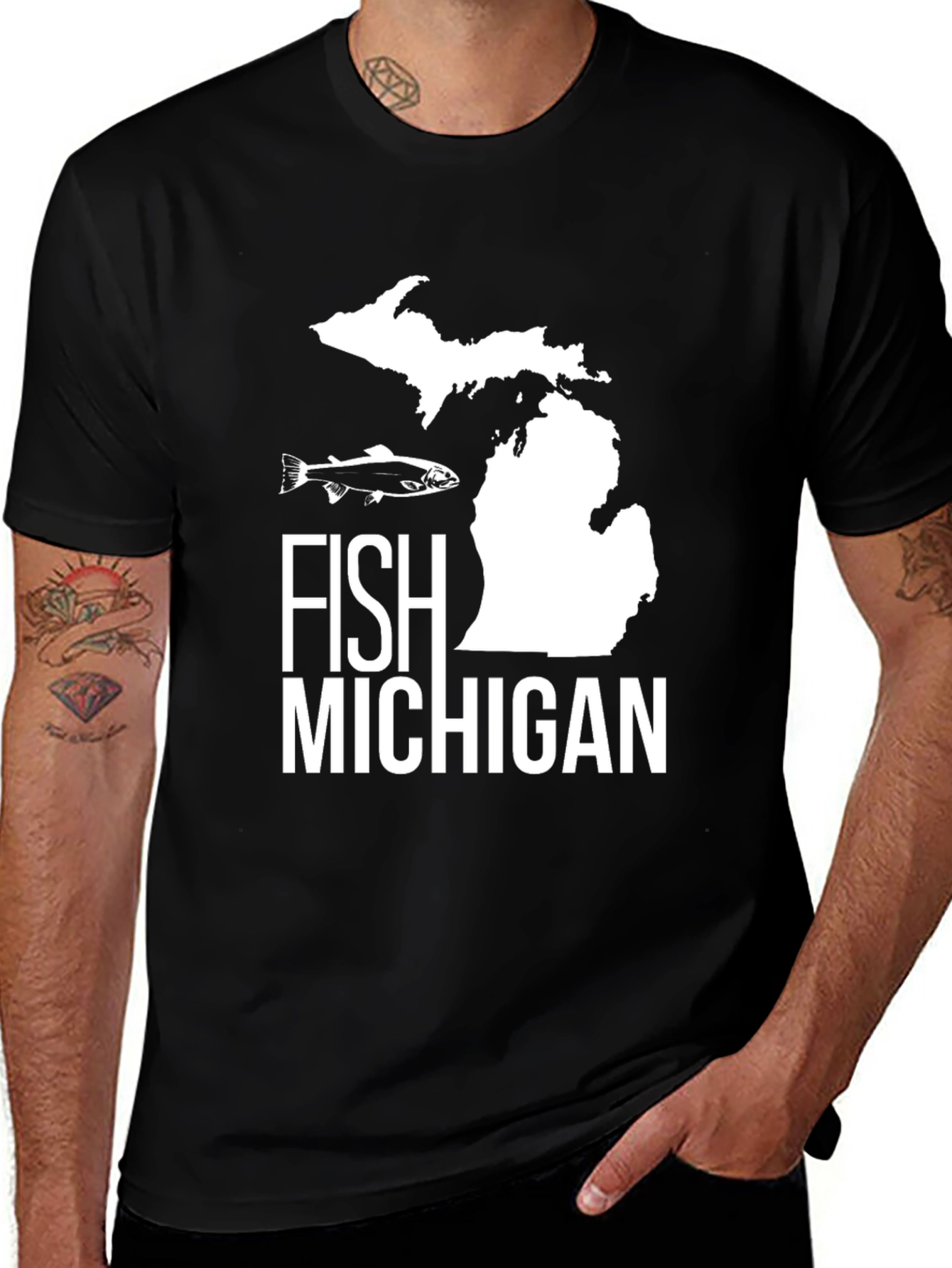 Variant 14 of Fish Michigan T-Shirt - Black Graphic Tee