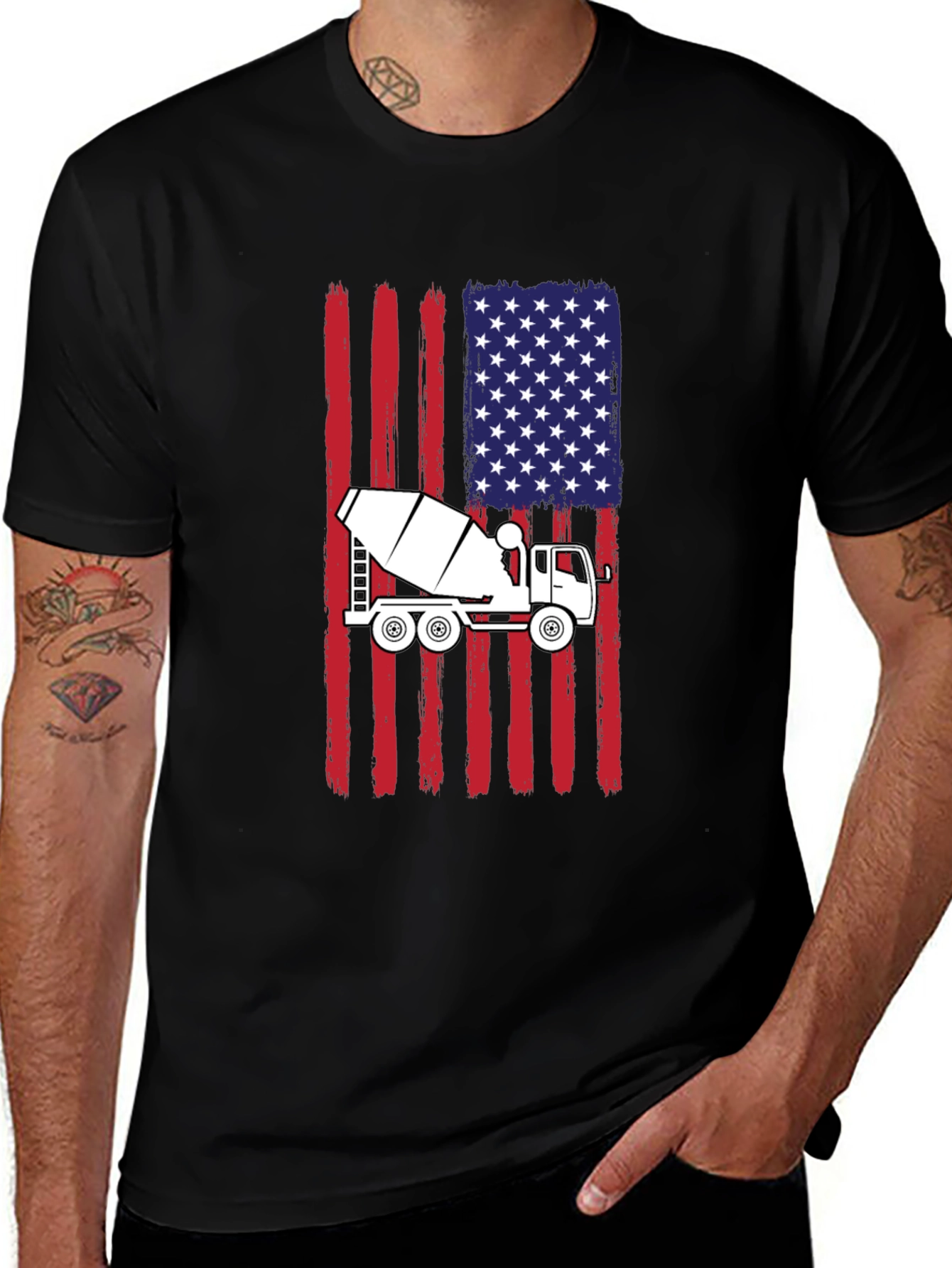 American Flag Concrete Truck T-Shirt