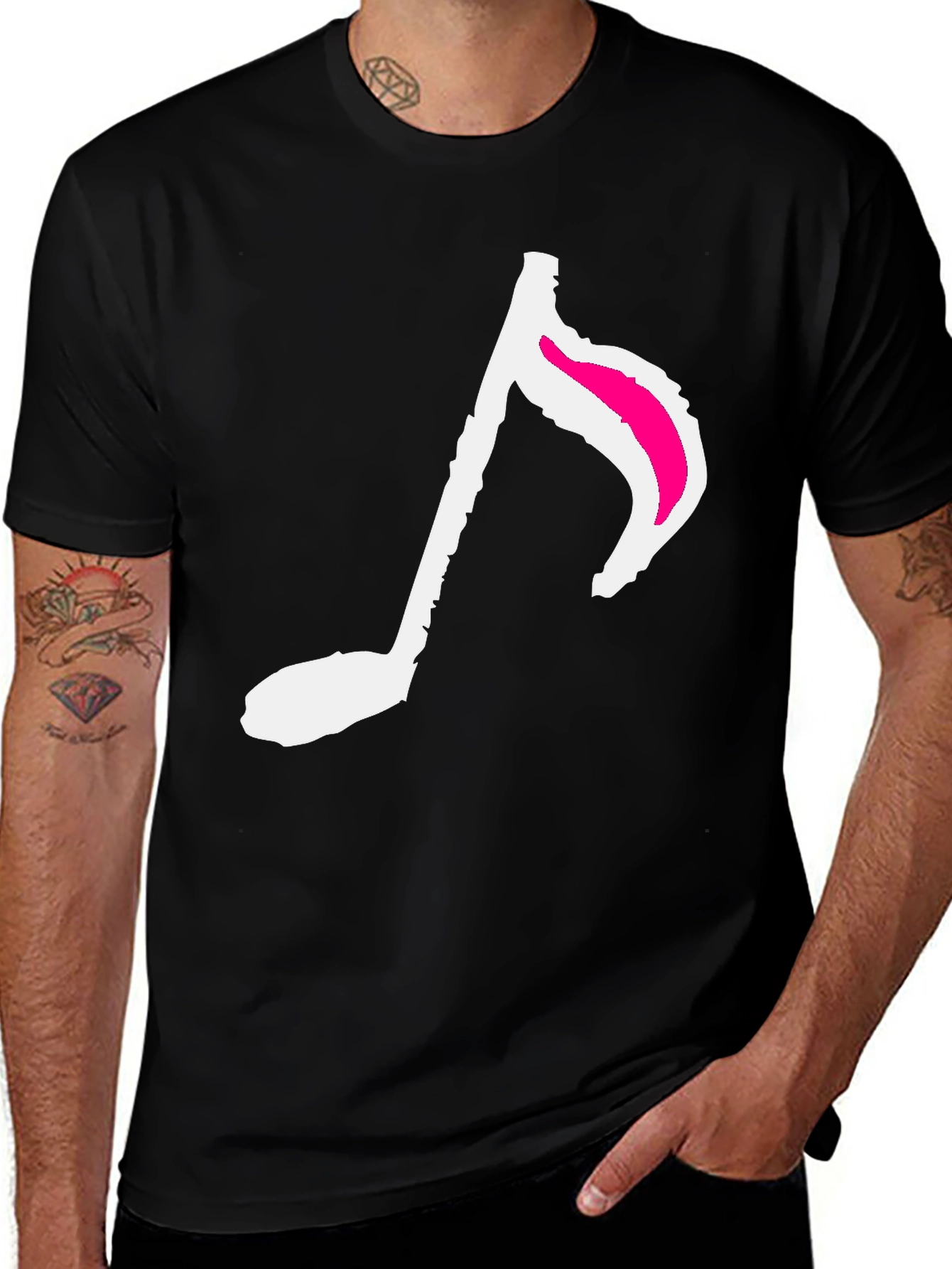 Variant 7 of Music Note Graphic Tee - Trendy Black T-Shirt