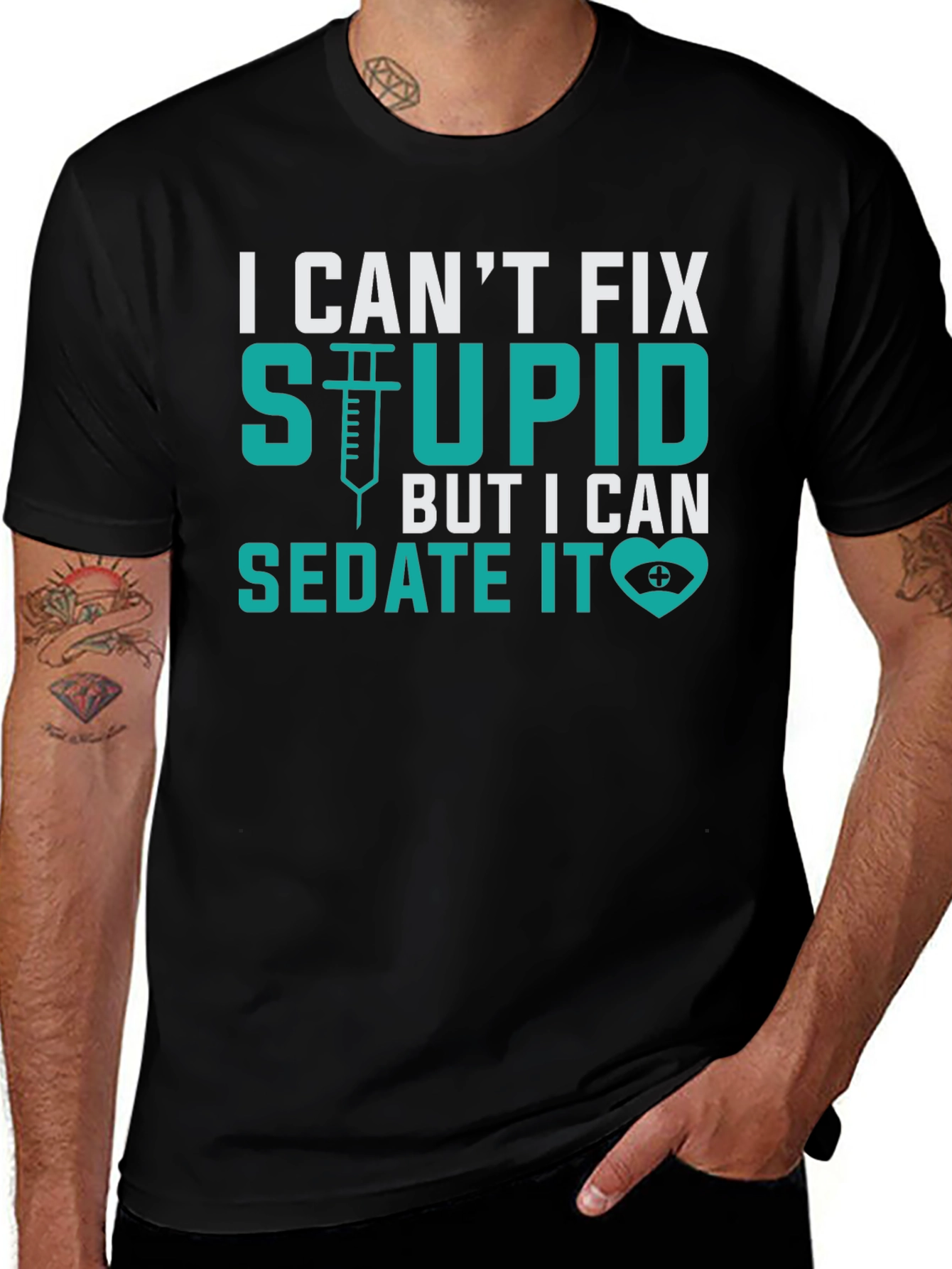 Variant 11 of Funny Nurse/Doctor T-Shirt: Sedate Stupid!