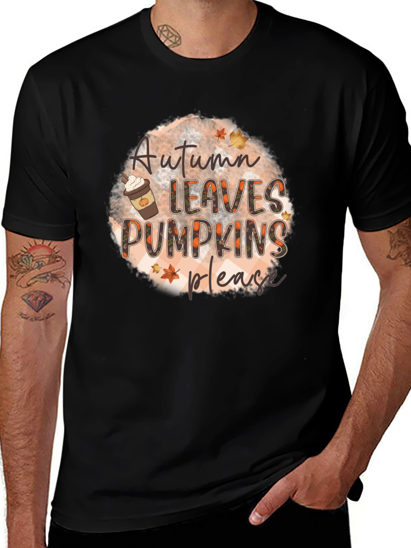 Variant 25 of Autumn Leaves Pumpkins Please Black T-Shirt