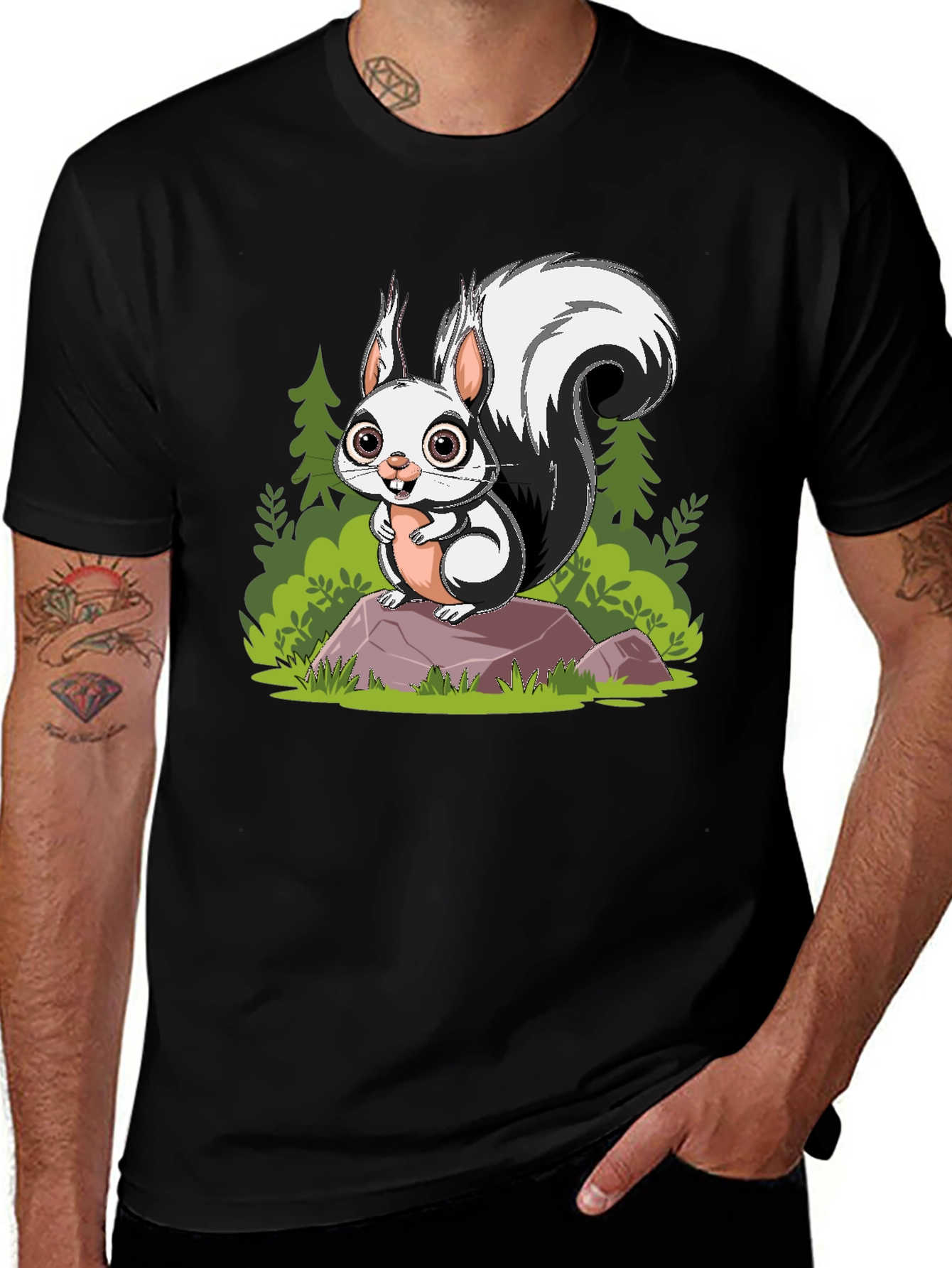 Variant 4 of Cartoon Squirrel Graphic Tee - Black
