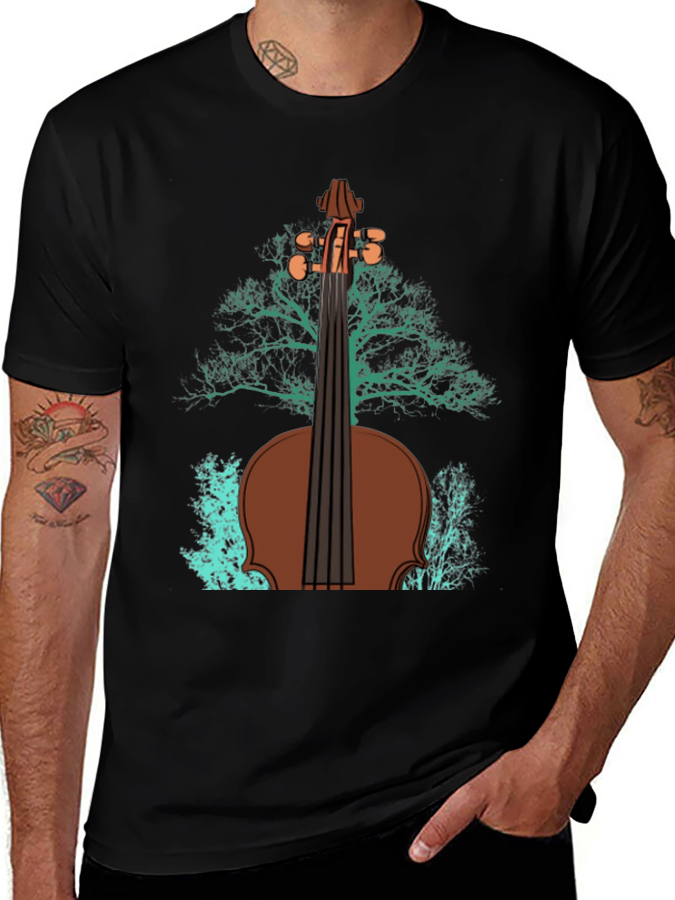 Black Violin Tree Graphic Tee - Music Lover's T-Shirt main image