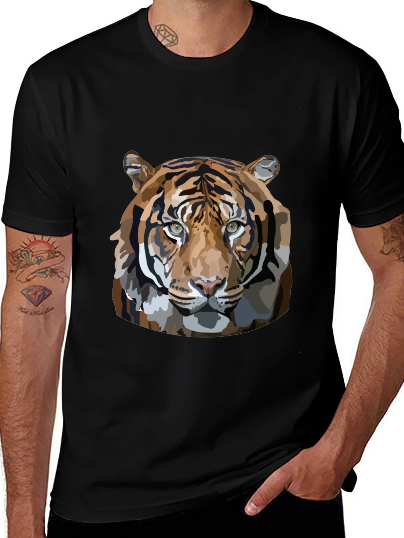 Variant 11 of Tiger Graphic Print Men's Black T-Shirt