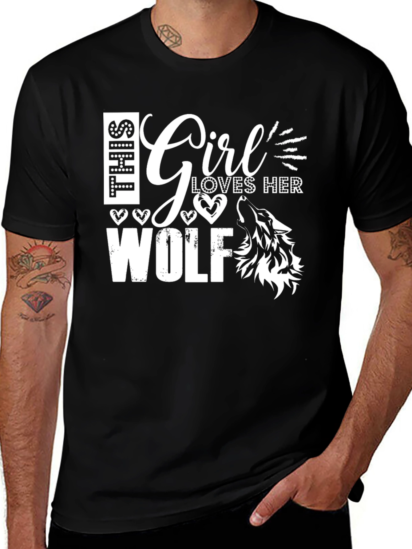 Variant 3 of Girl Loves Wolf Graphic T-Shirt, Black