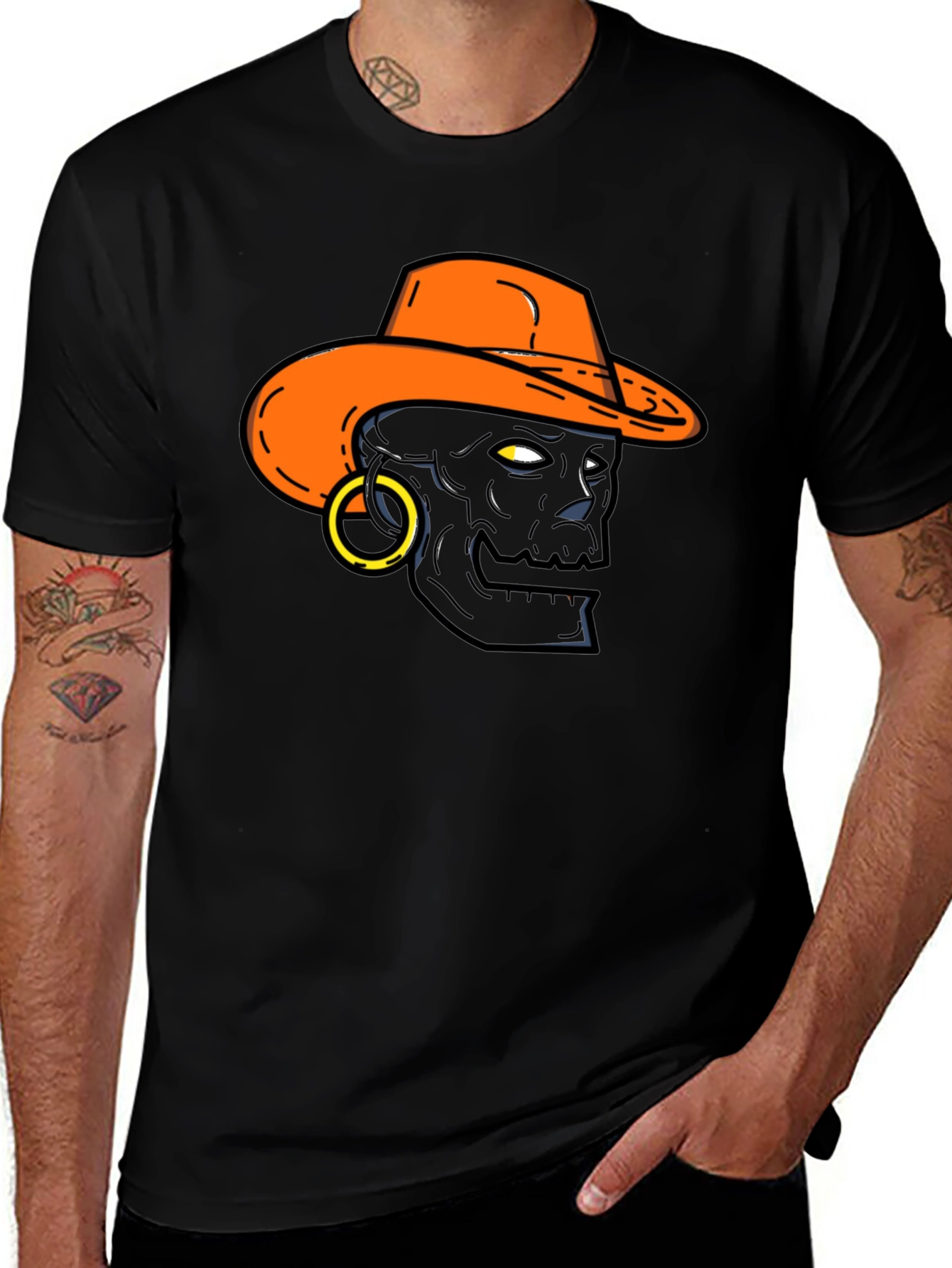 Variant 7 of Skull Cowboy Graphic T-Shirt - Black Tee