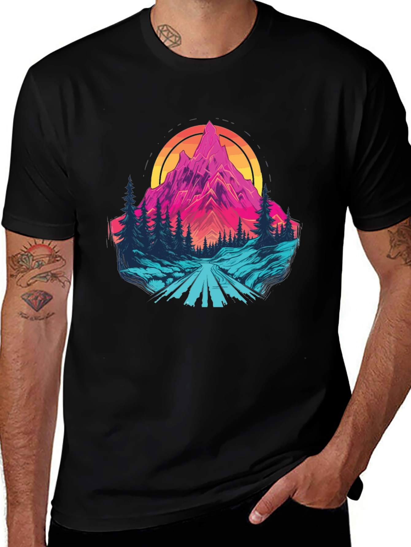 Variant 14 of Mountain Sunset Graphic Tee - Black