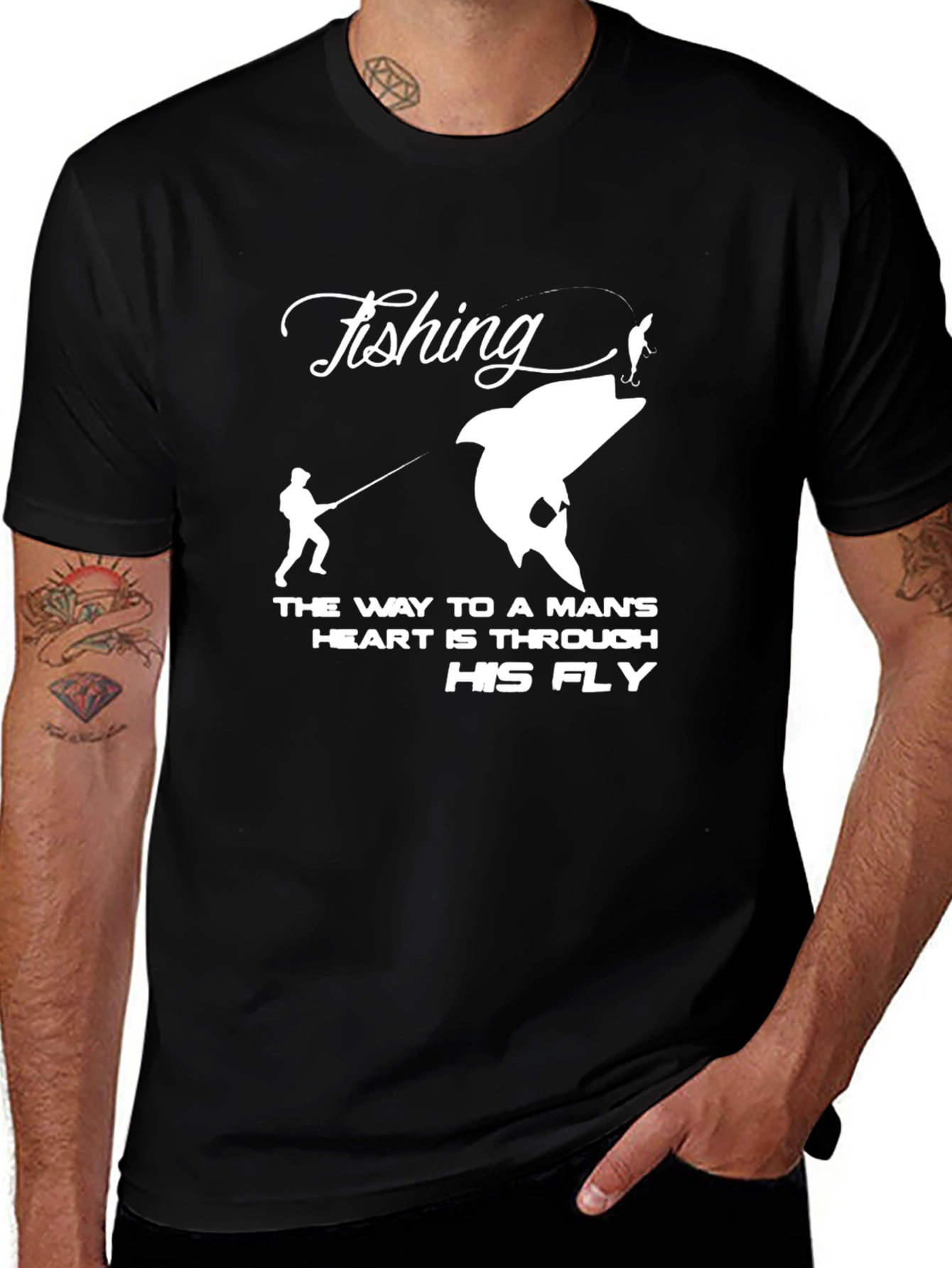 Variant 23 of Fishing T-Shirt: A Man's Heart is His Fly