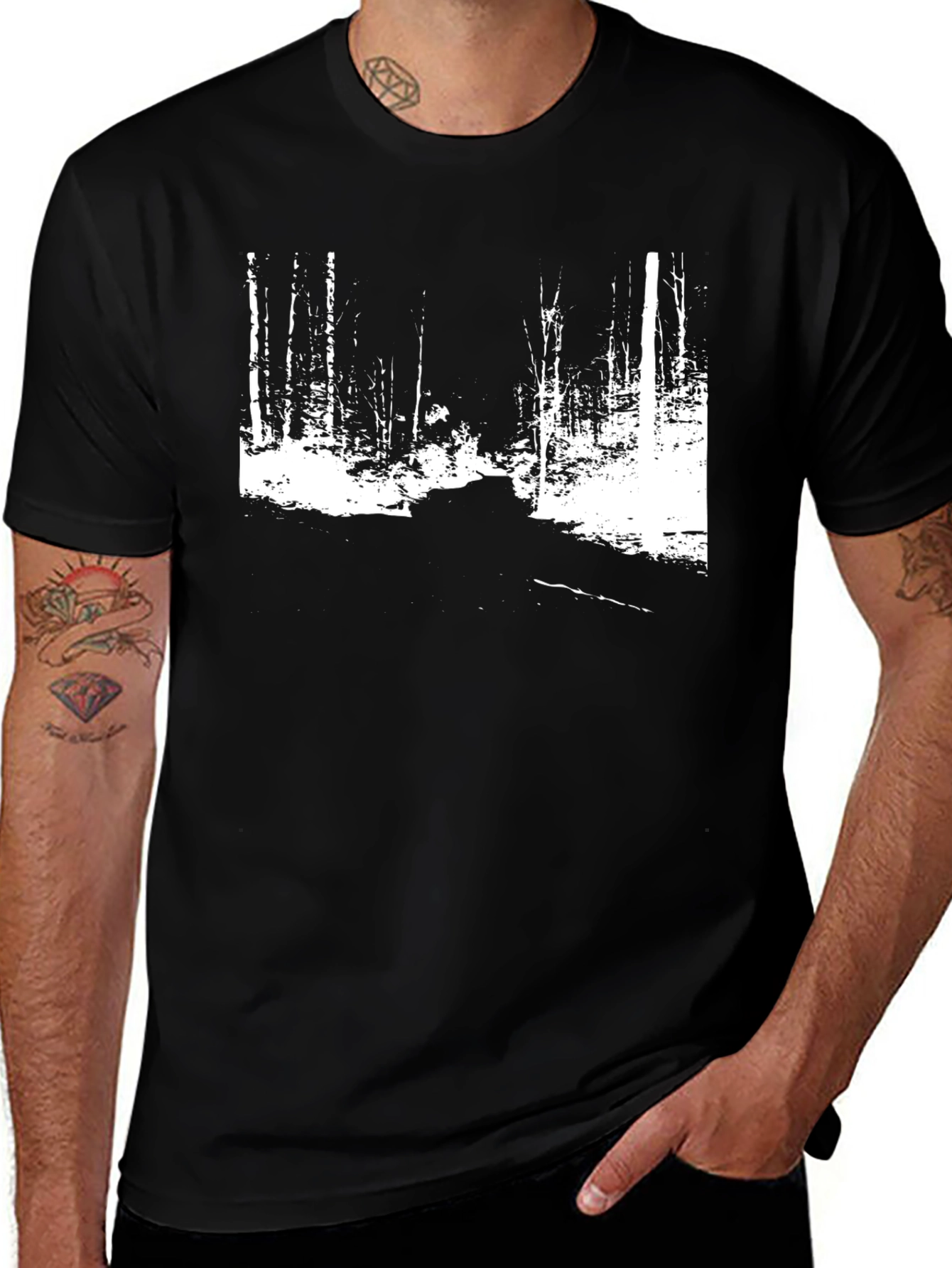 Black Monochrome Forest Graphic Tee main image