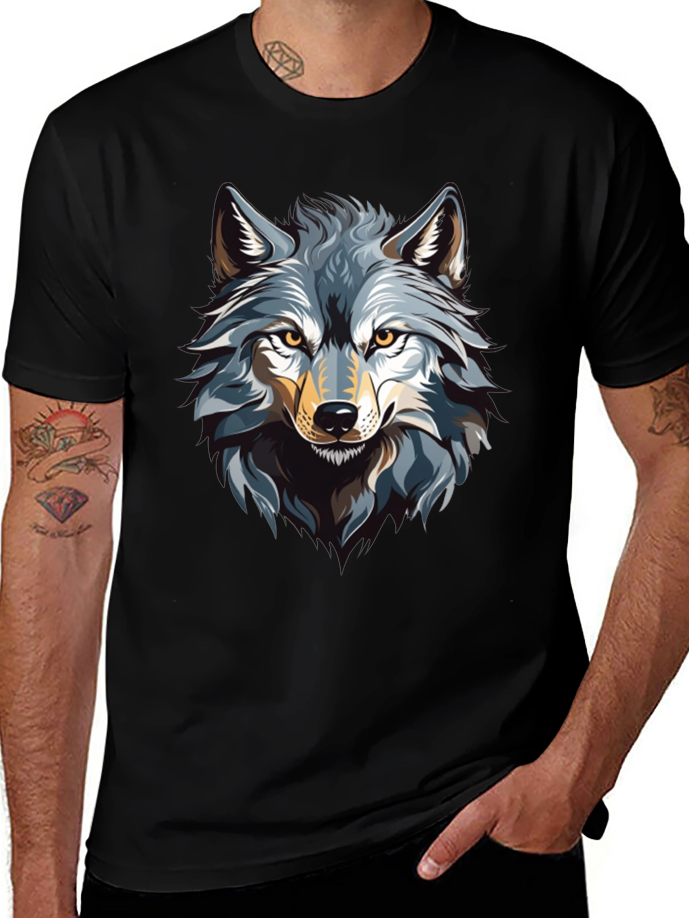 Black Wolf Graphic Print Black T-Shirt main image