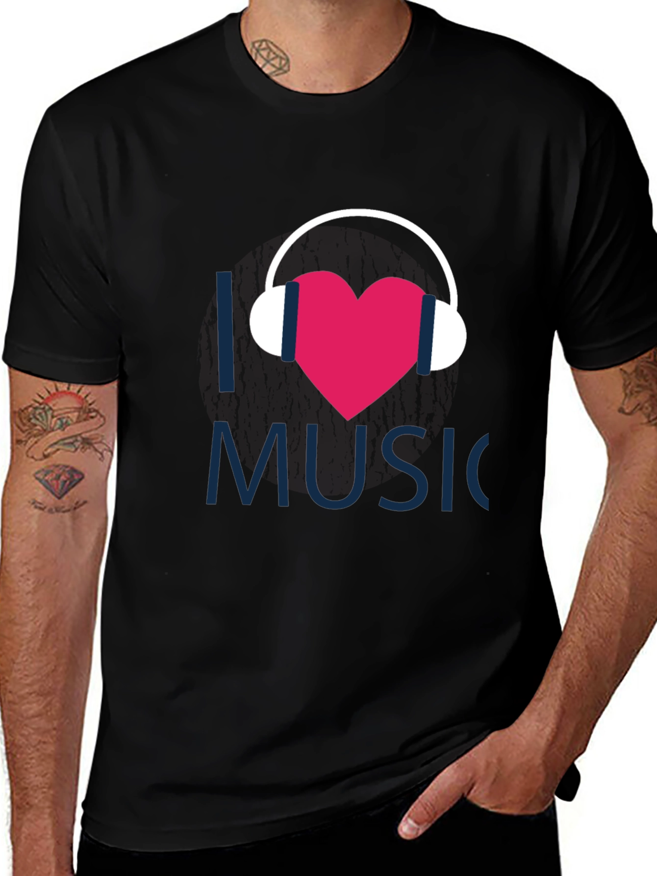 Variant 12 of I Love Music T-Shirt, Black, Men's, Casual Wear
