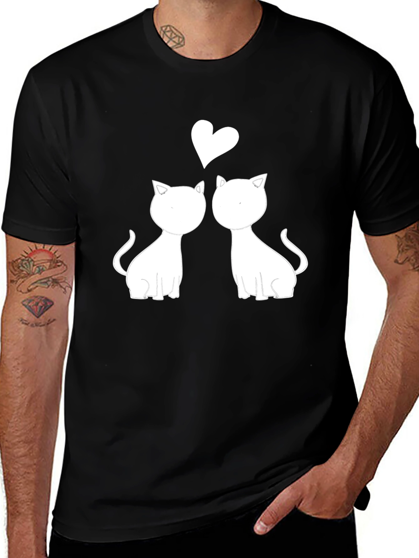 Variant 28 of Cute Cats in Love Graphic Tee - Black