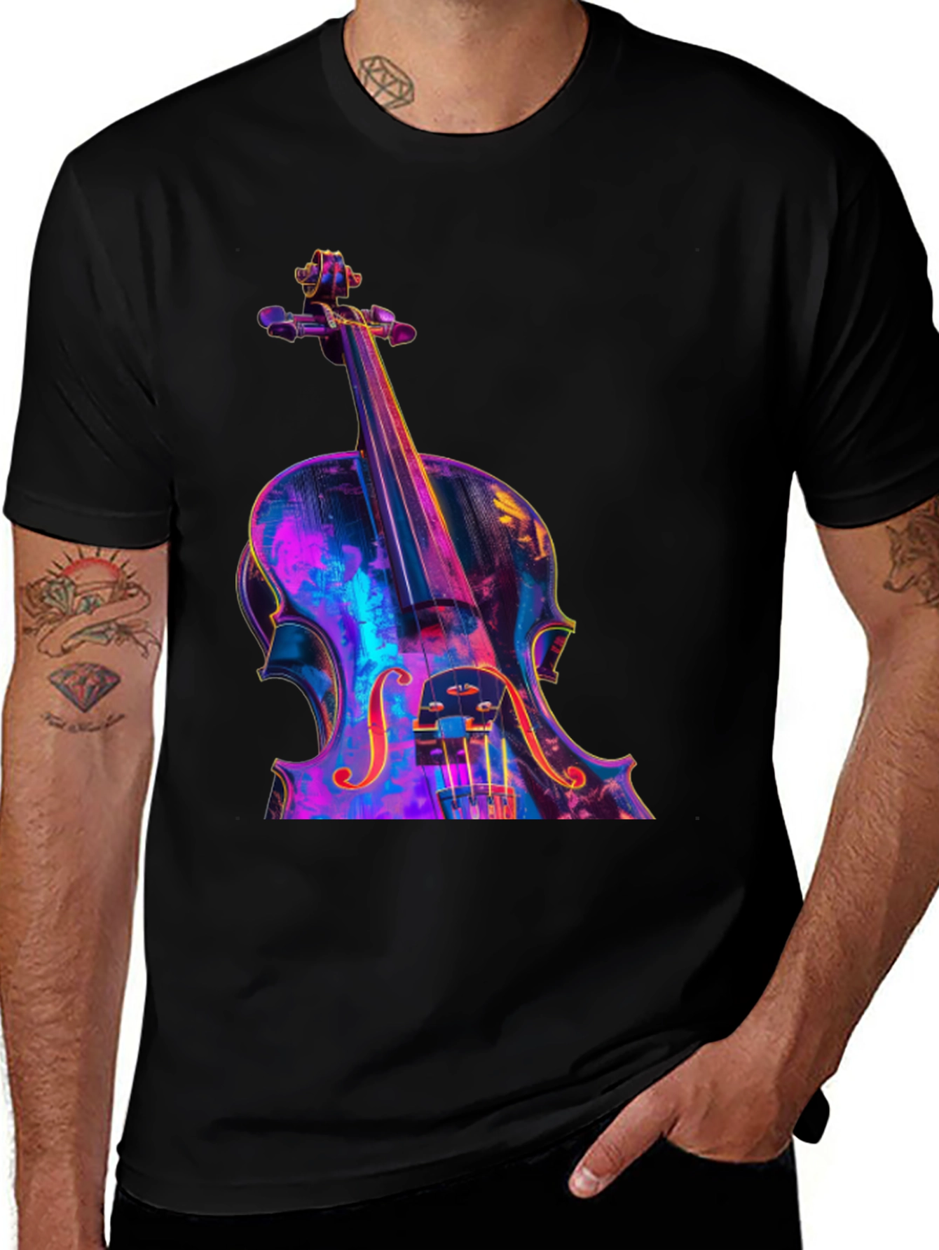 Variant 13 of Violin Graphic Tee - Musician's Black T-Shirt