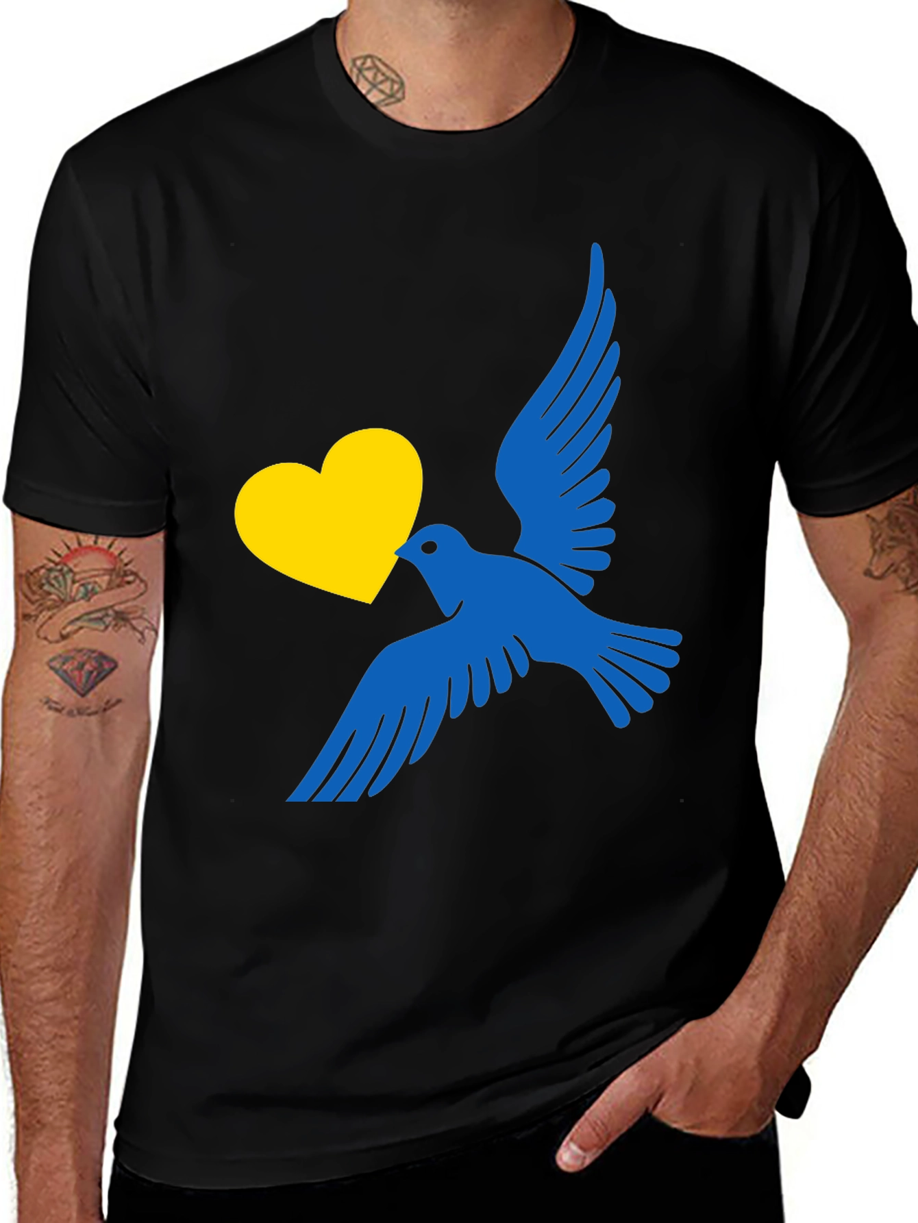 Ukraine Peace Dove T-Shirt - Blue & Yellow Graphic Tee