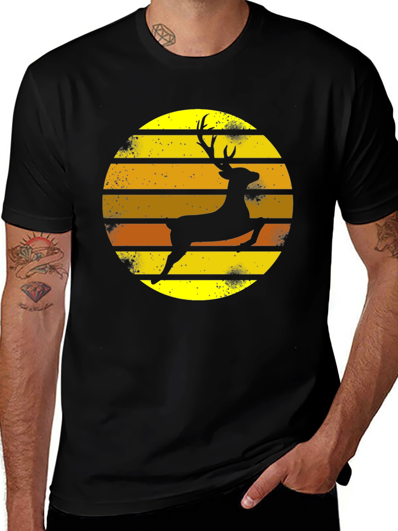 Variant 27 of Deer Silhouette Sunset T-Shirt - Black