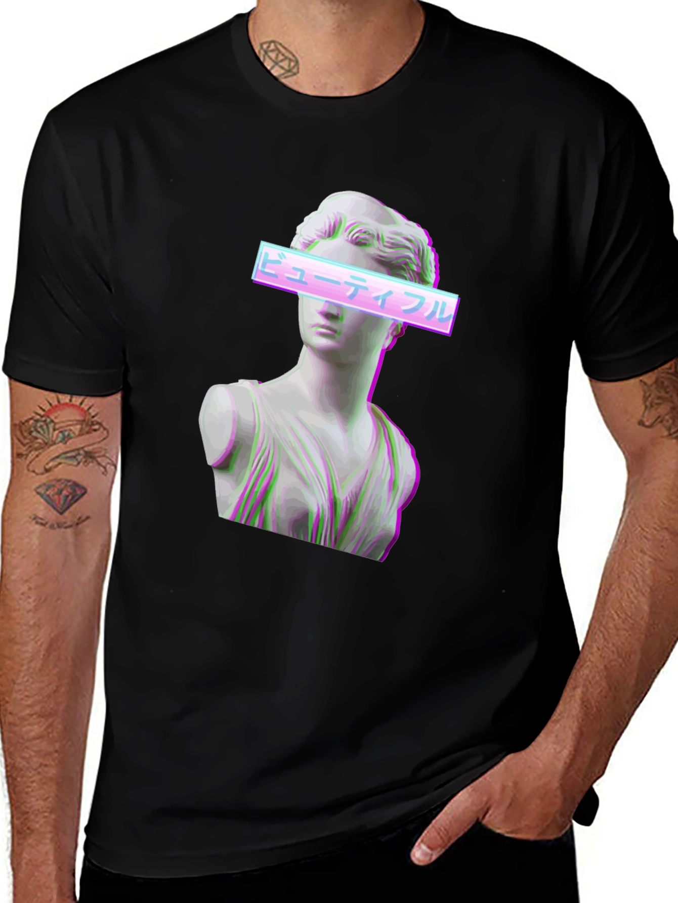 Variant 16 of Aesthetic Vaporwave Statue Graphic T-Shirt - Black