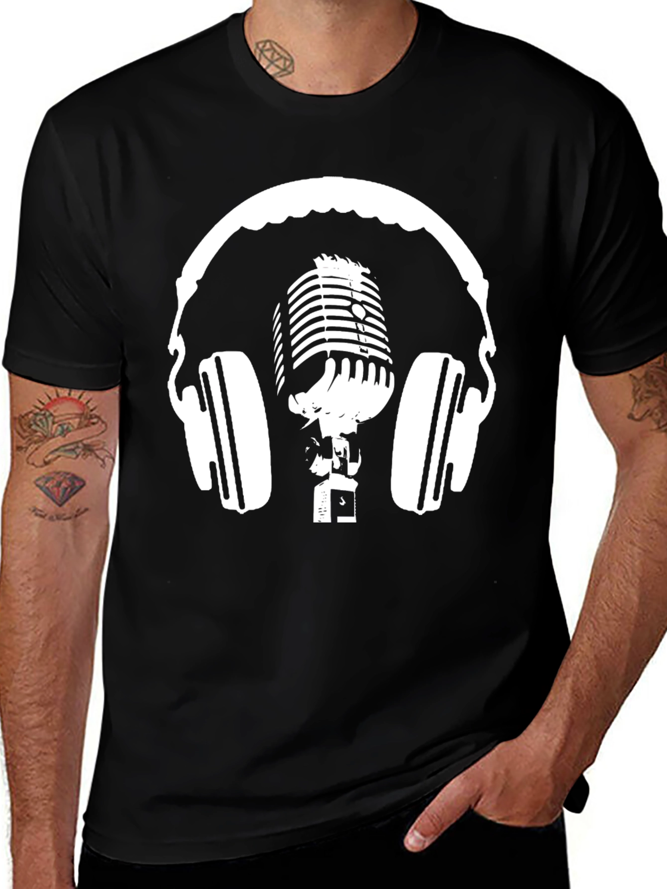 Variant 12 of Retro Music Vibe Tee - Headphones and Mic Graphic
