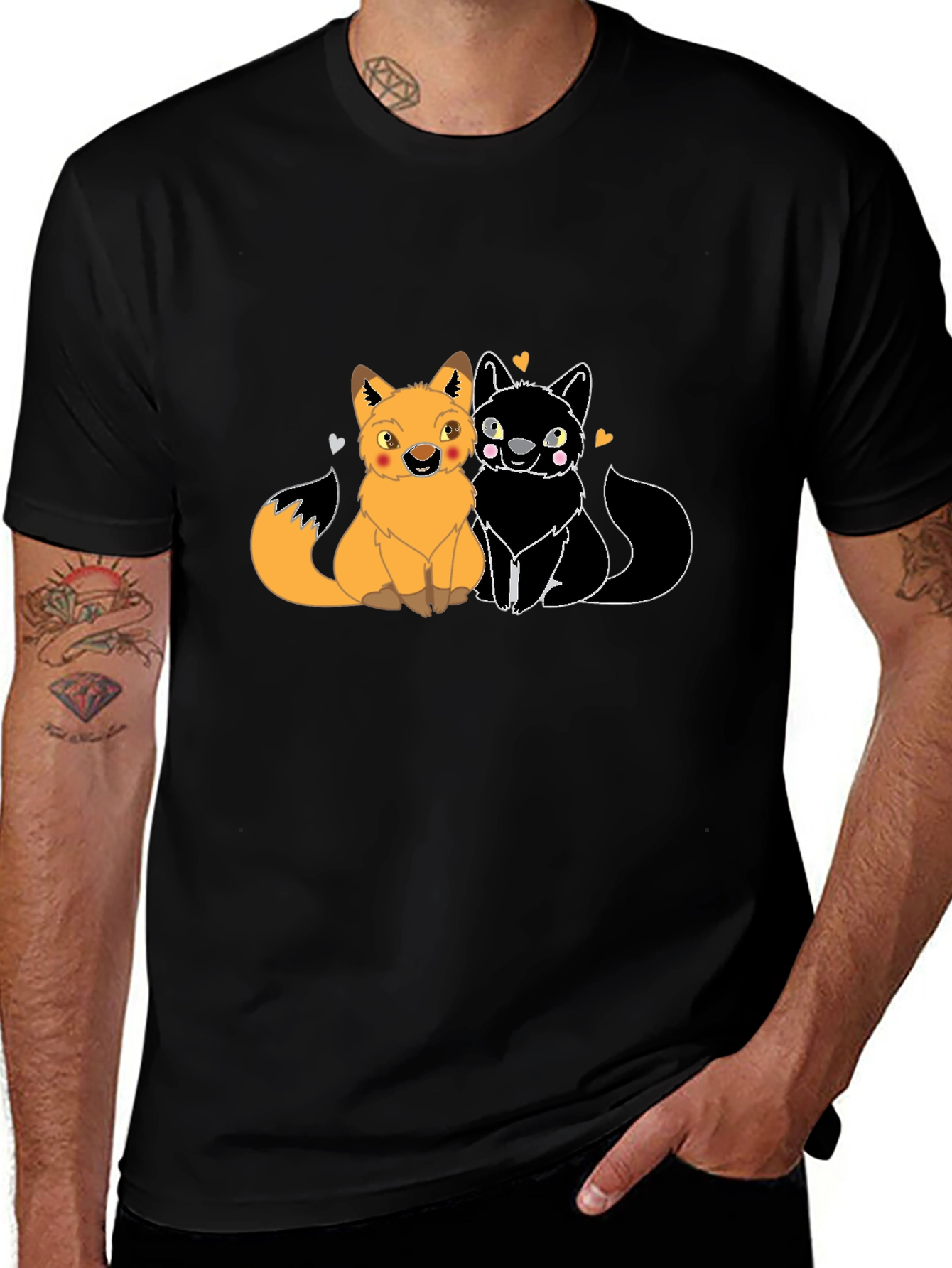 Variant 7 of Cute Foxes in Love Graphic T-Shirt - Black