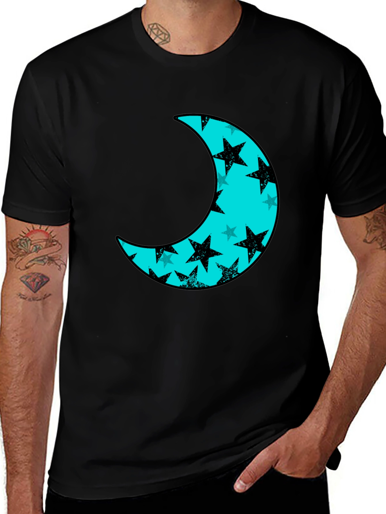 Variant 18 of Moon & Stars Black Tee - Celestial Style