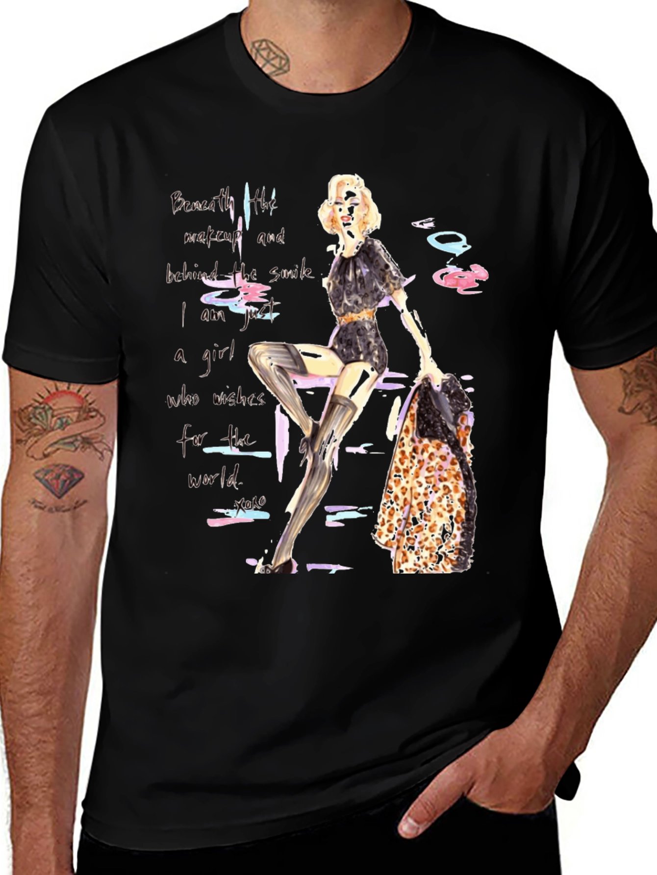 Variant 28 of Fashion Girl Graphic Print Tee - Unisex Black T-Shirt