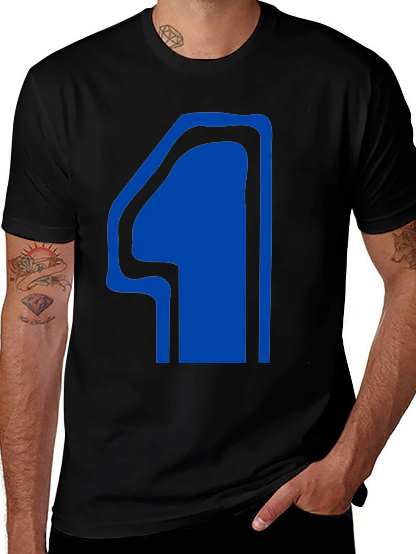 Variant 29 of Black T-Shirt with Blue Number 4 Design
