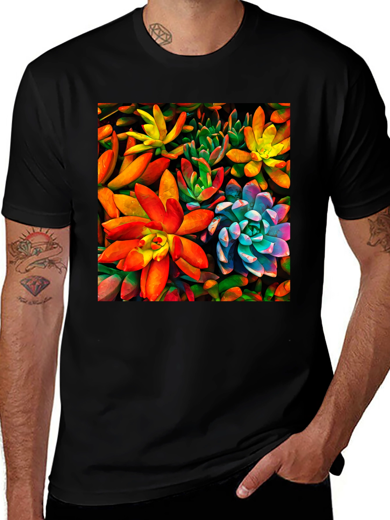 Variant 24 of Bold Succulent Plant T-Shirt - Black