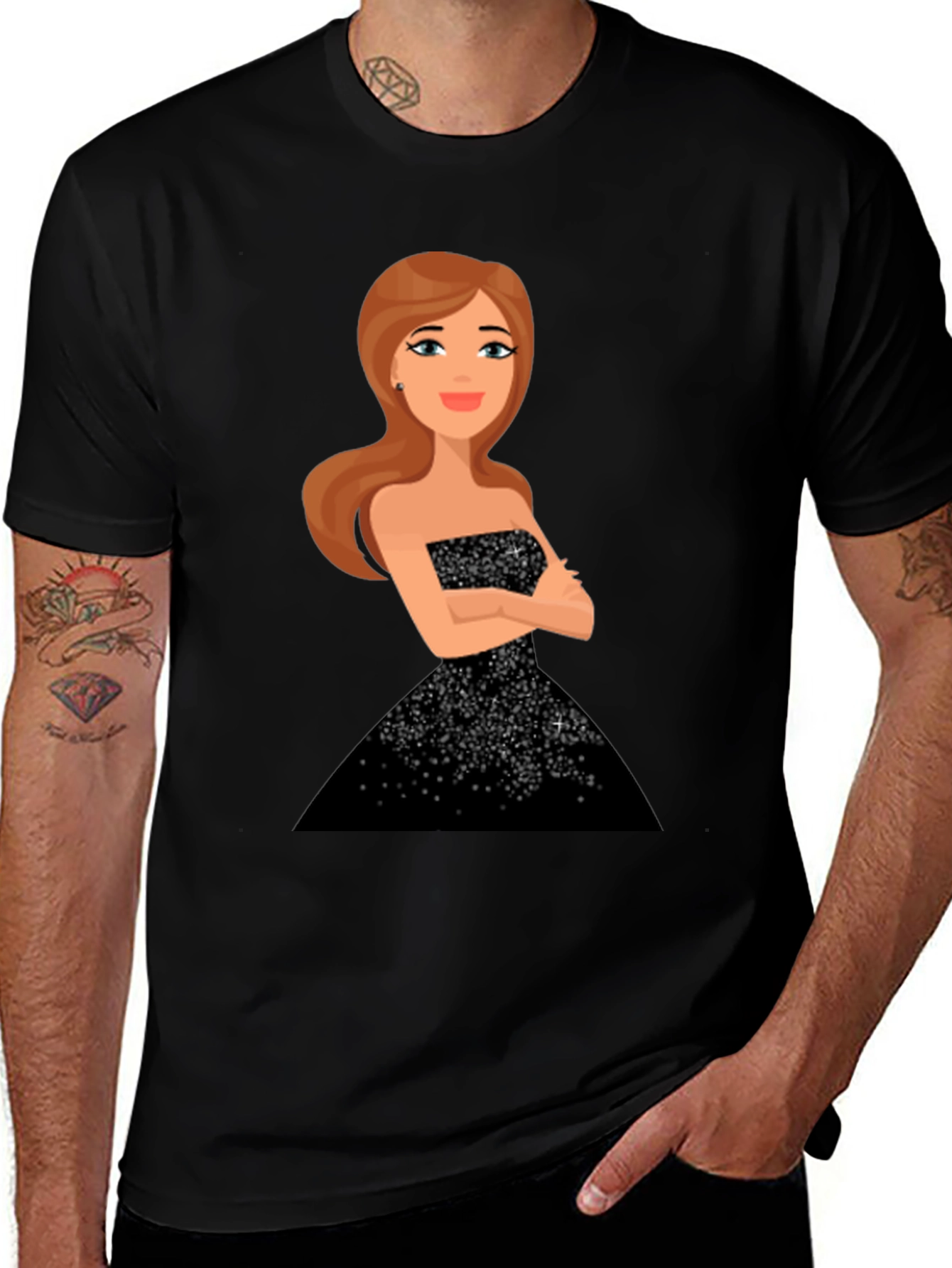 Variant 12 of Cartoon Girl Black Sparkle Dress Tee
