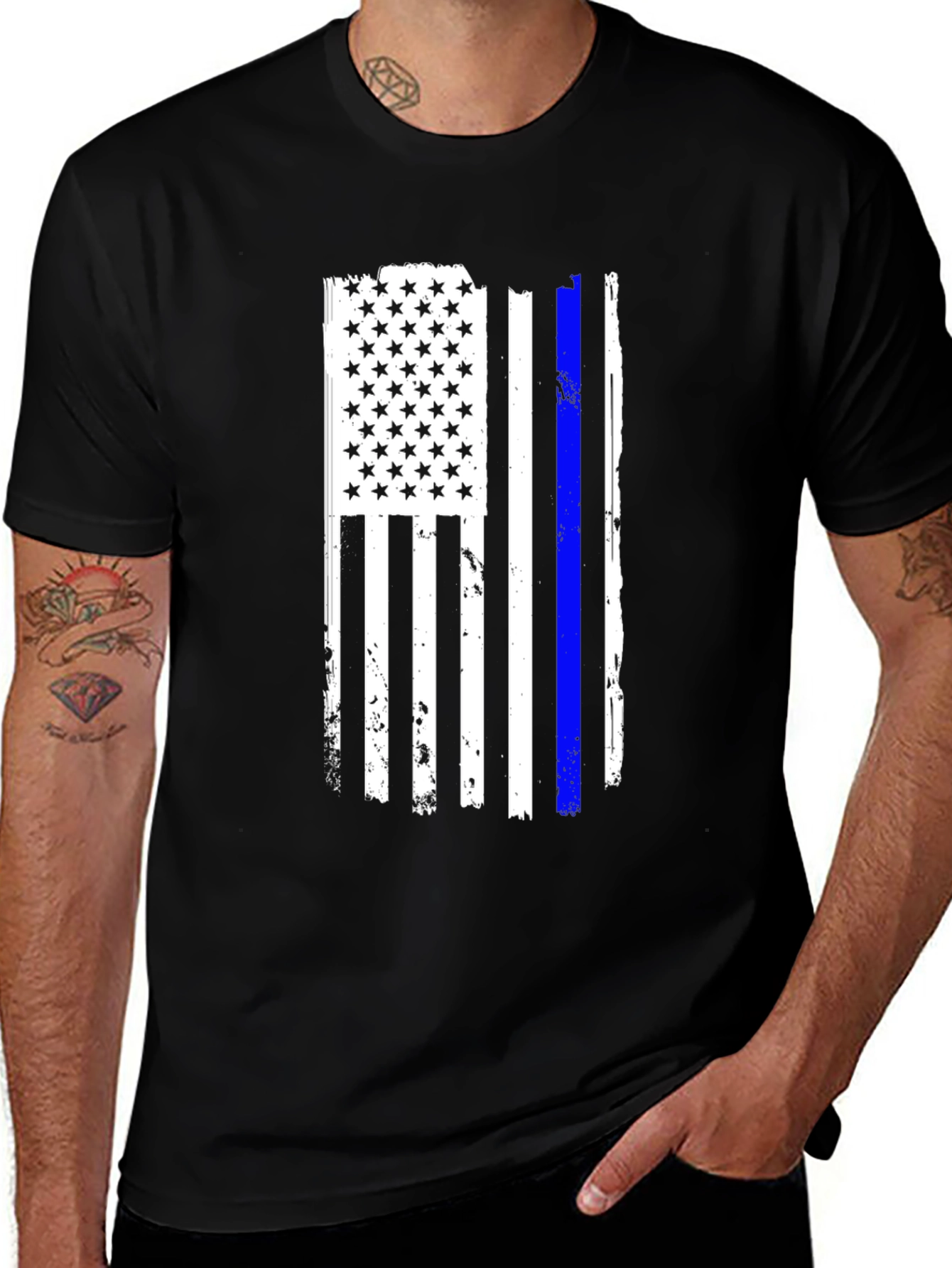 Thin Blue Line American Flag Black T-Shirt