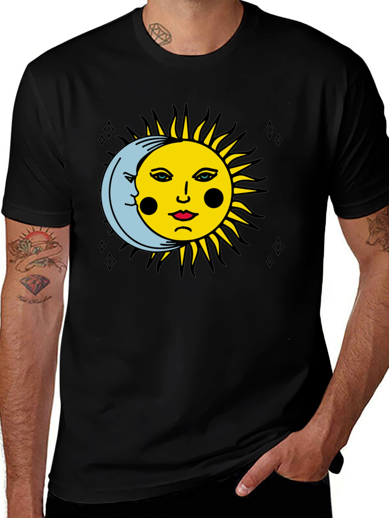 Variant 24 of Sun and Moon Graphic Tee - Black Cotton Comfort
