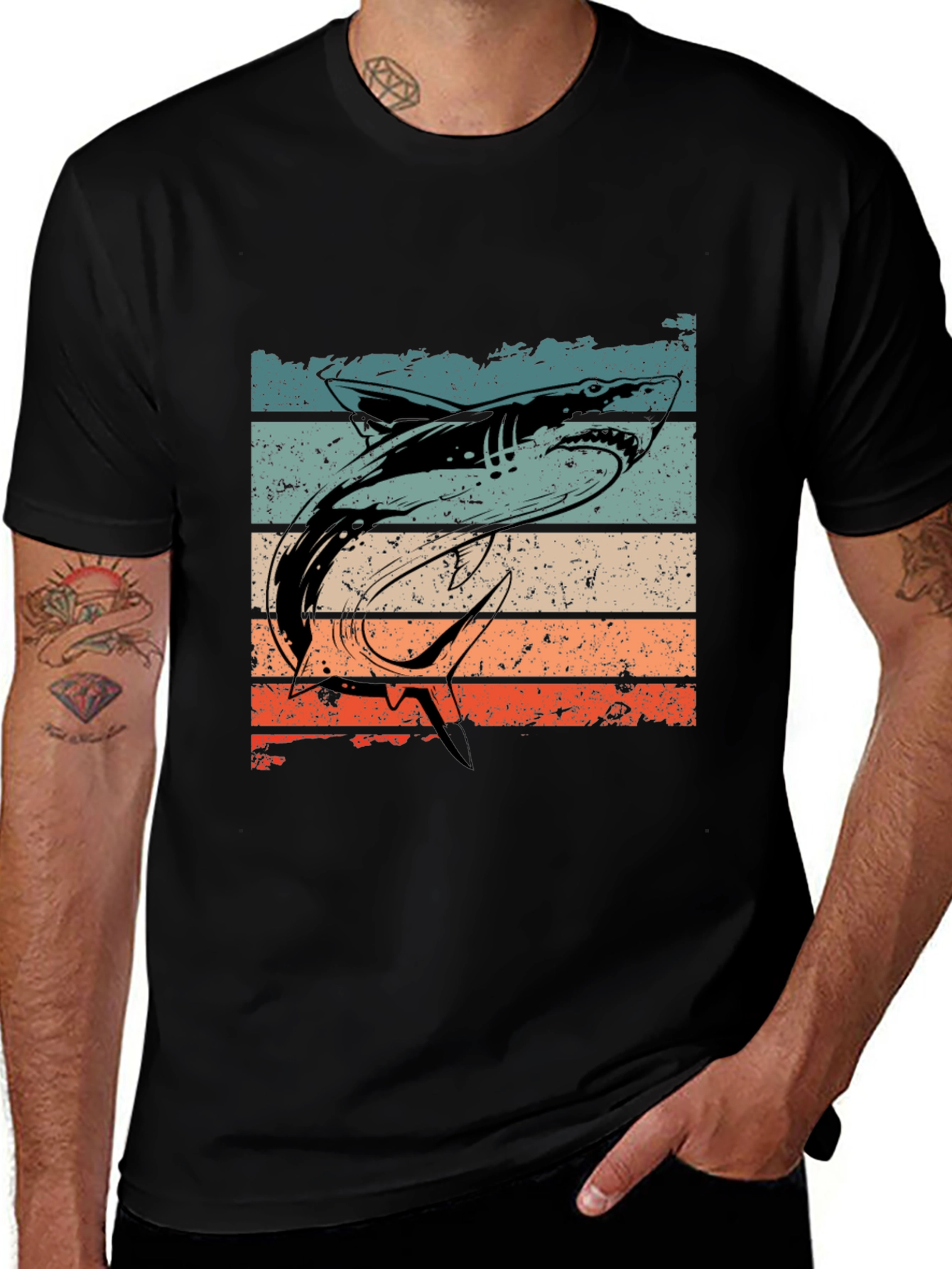 Variant 8 of Retro Shark Graphic T-Shirt - Vintage Style Black Tee
