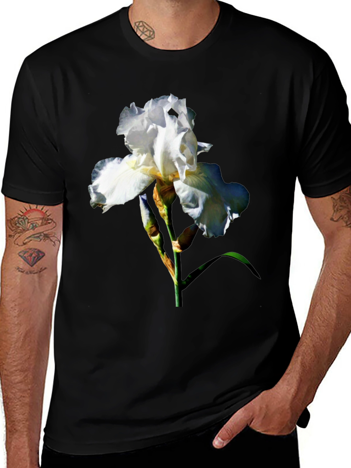 Variant 24 of Iris Flower Graphic Print Black T-Shirt