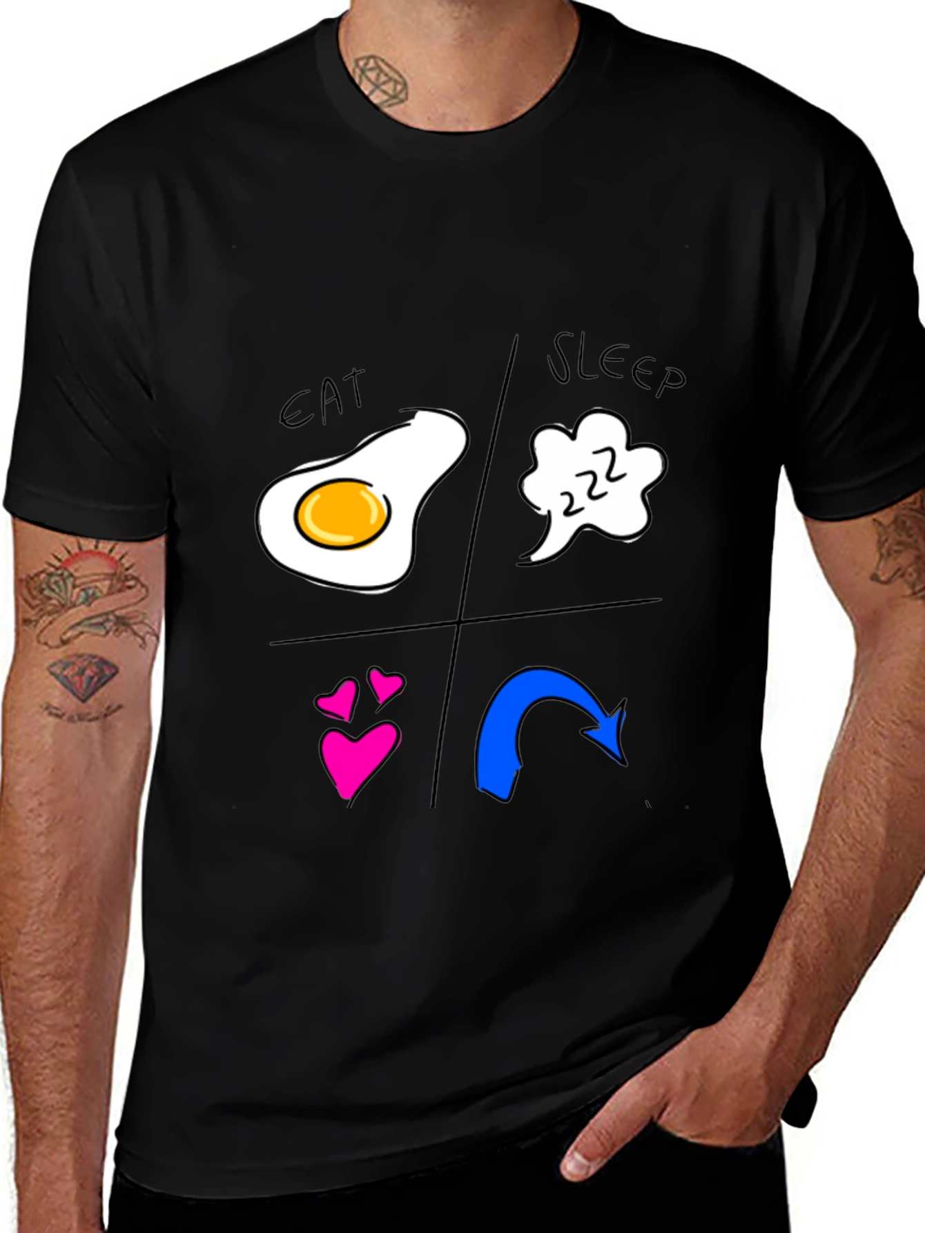Variant 29 of Eat Sleep Love Repeat Graphic Tee - Black