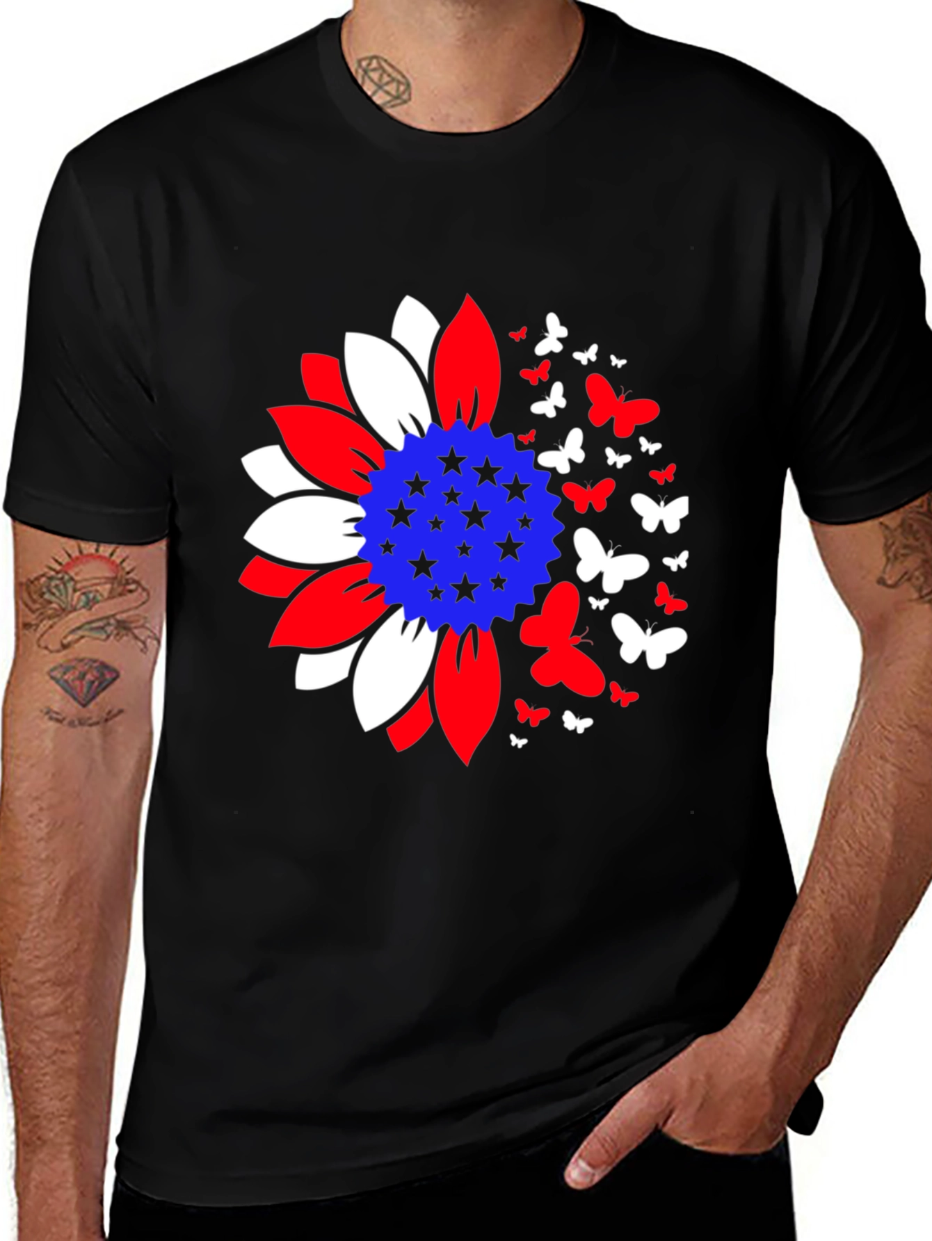 Variant 2 of Patriotic Sunflower Butterfly Graphic Tee