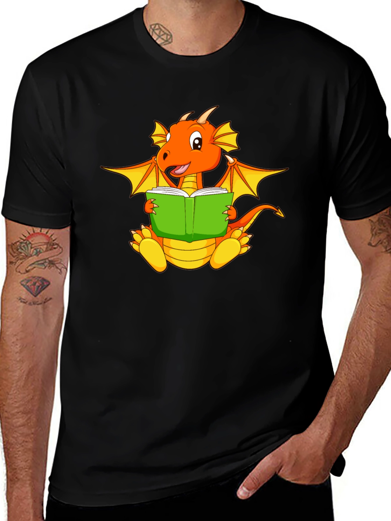Variant 25 of Reading Dragon Graphic T-Shirt - Black