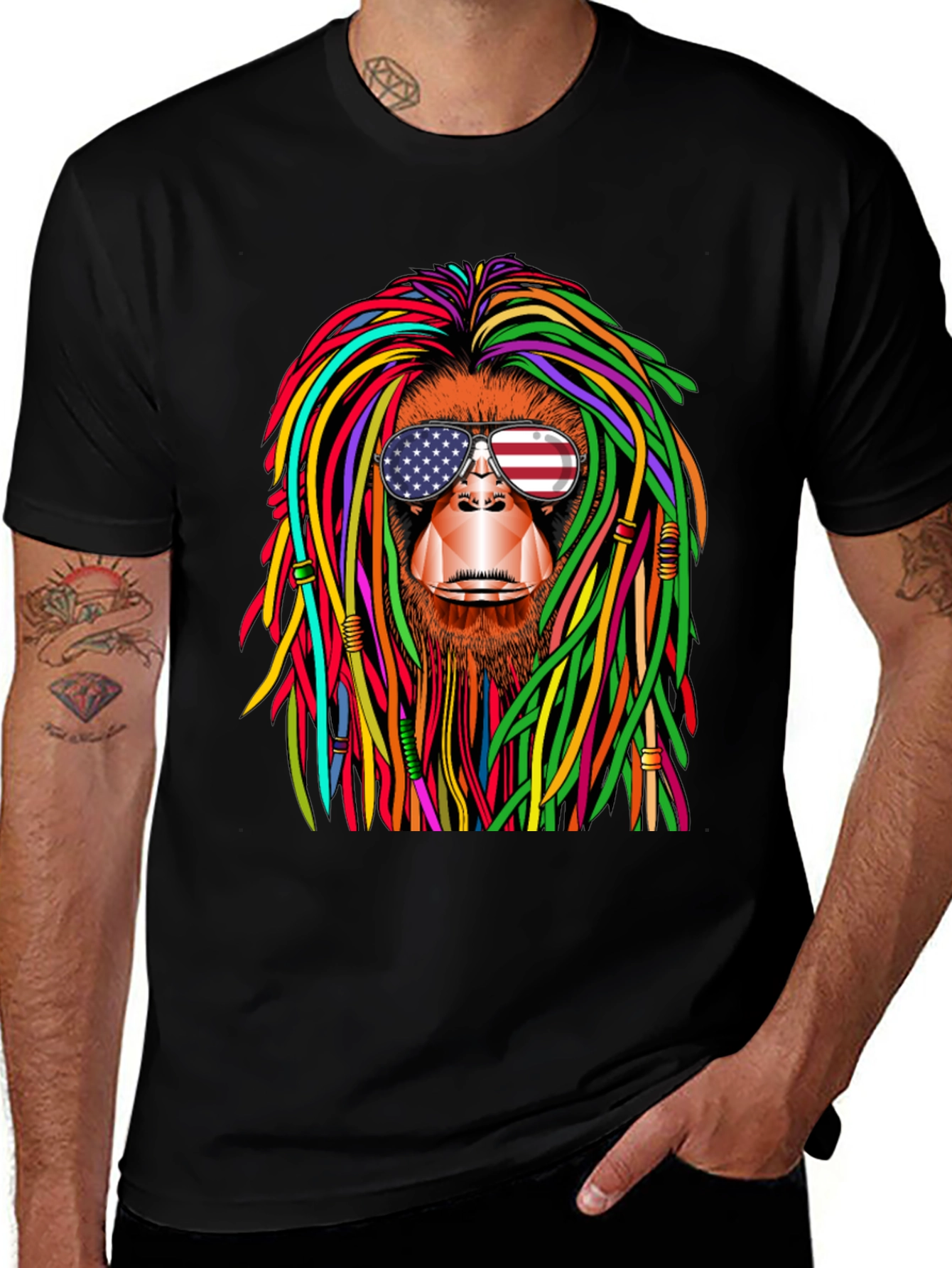 Variant 4 of Rasta Monkey USA Flag Sunglasses T-Shirt