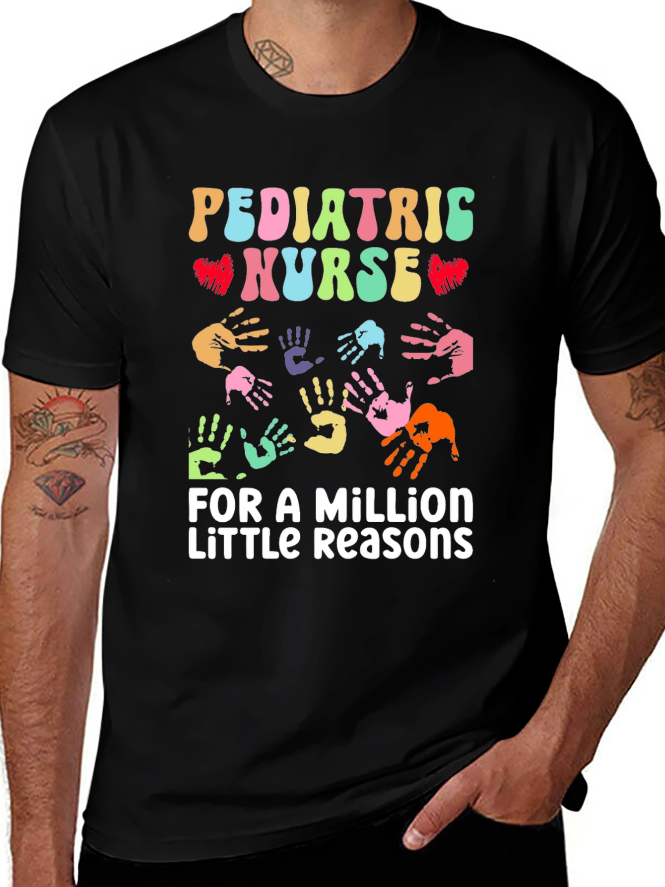 Pediatric Nurse T-Shirt Colorful Handprints